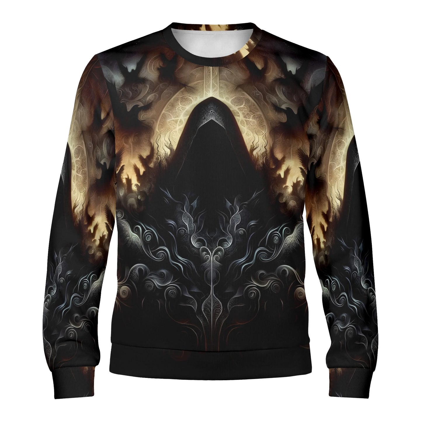 The Omen Bearer Poly French Terry Sweatshirt unisex sweater by Loud and Lethal with dark hooded occult graphic