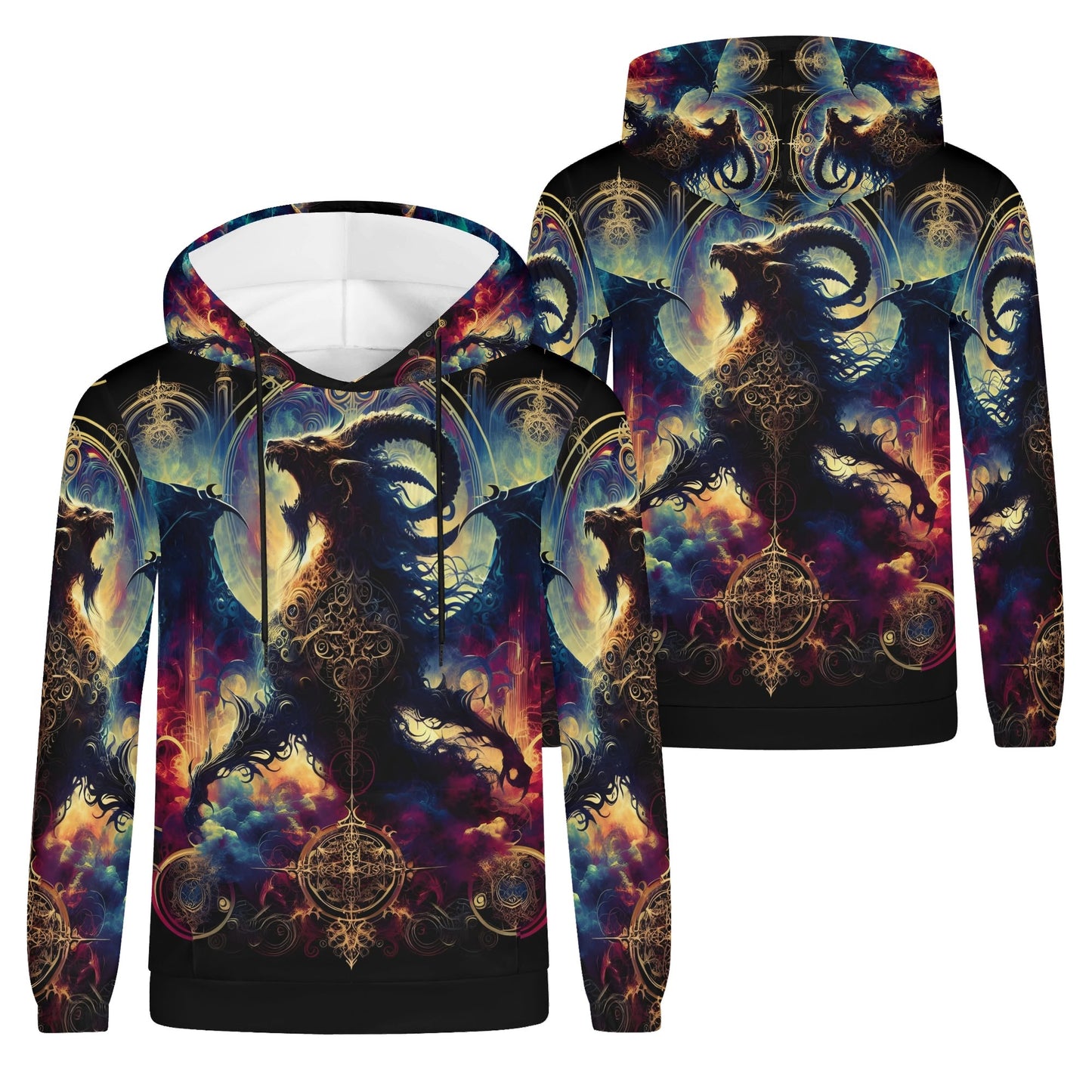 Phantom Blaze Cotton Terry hoodie by Loud and Lethal with fiery ram and mystical design in vibrant colors
