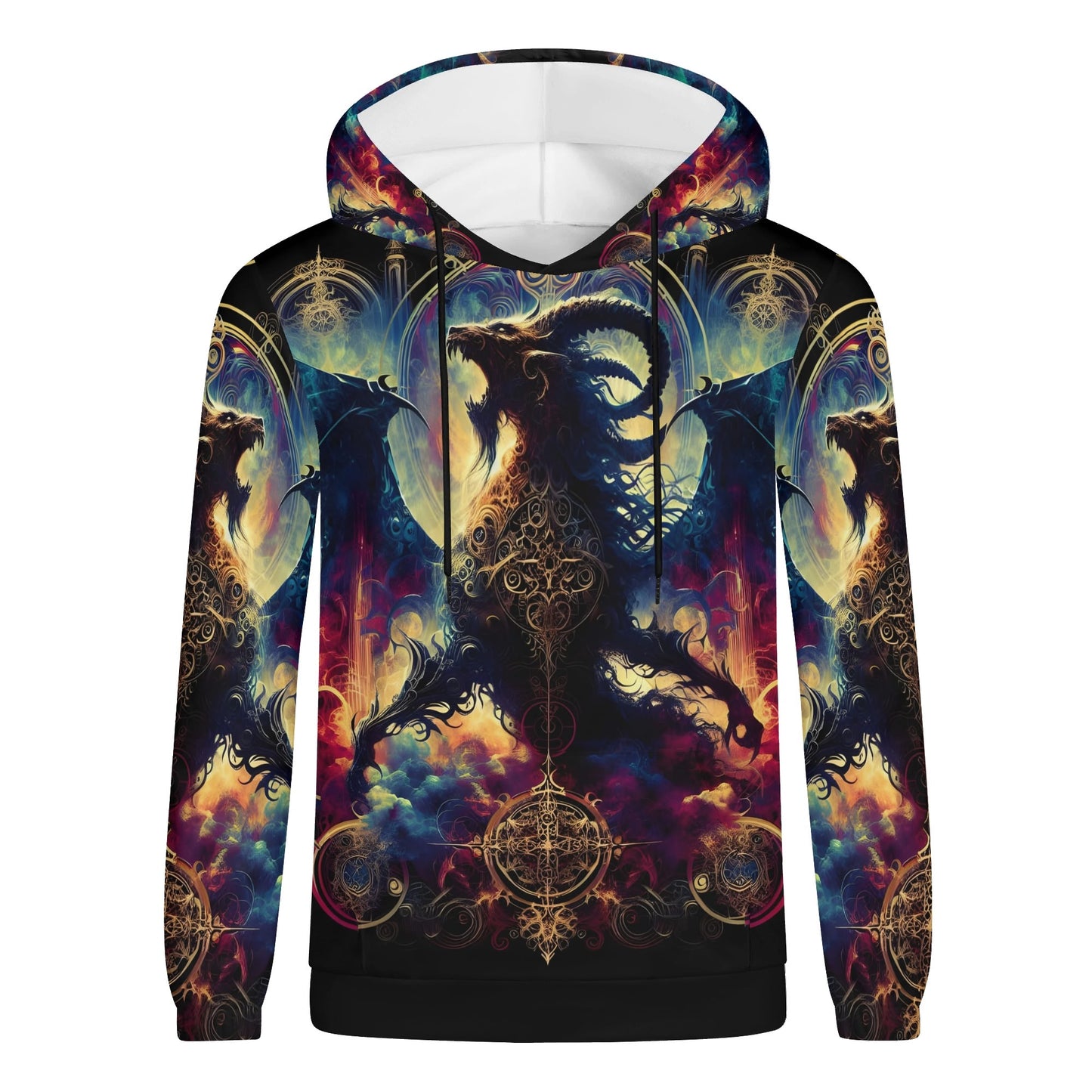 Phantom Blaze Poly French Terry hoodie with intricate dragon and celestial design by Loud and Lethal