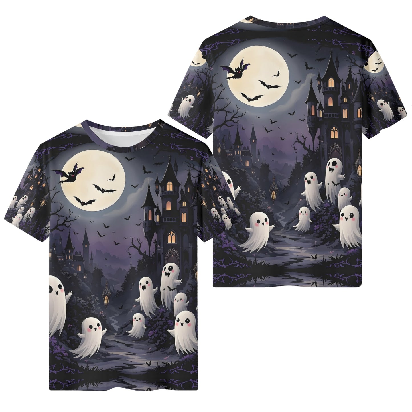 Phantom Playground Organic Cotton Kids T-Shirt by Loud and Lethal with spooky ghosts and haunted castle design