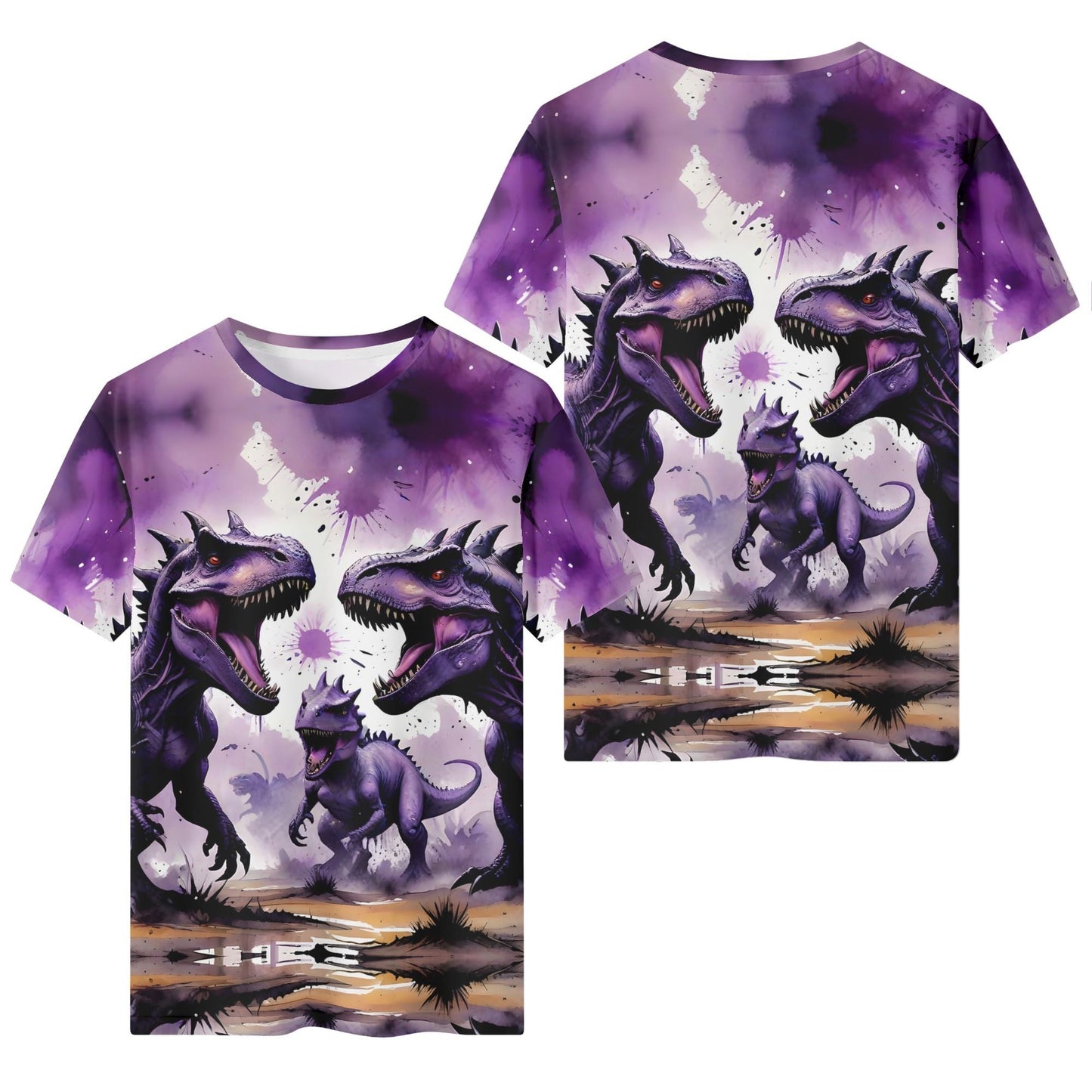 Prehistoric Pulse purple Organic Cotton Kids T-shirt with dinosaur graphic design by Loud and Lethal
