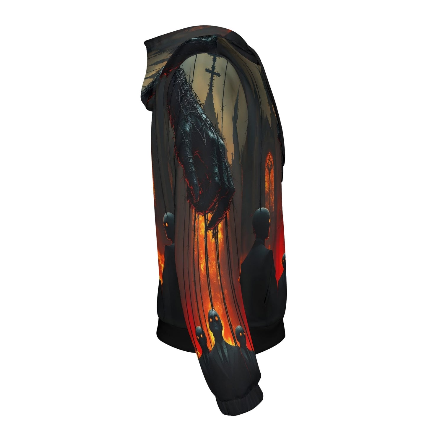Loud and Lethal Puppetmasters Reign Poly French Terry hoodie with dark puppet design on side