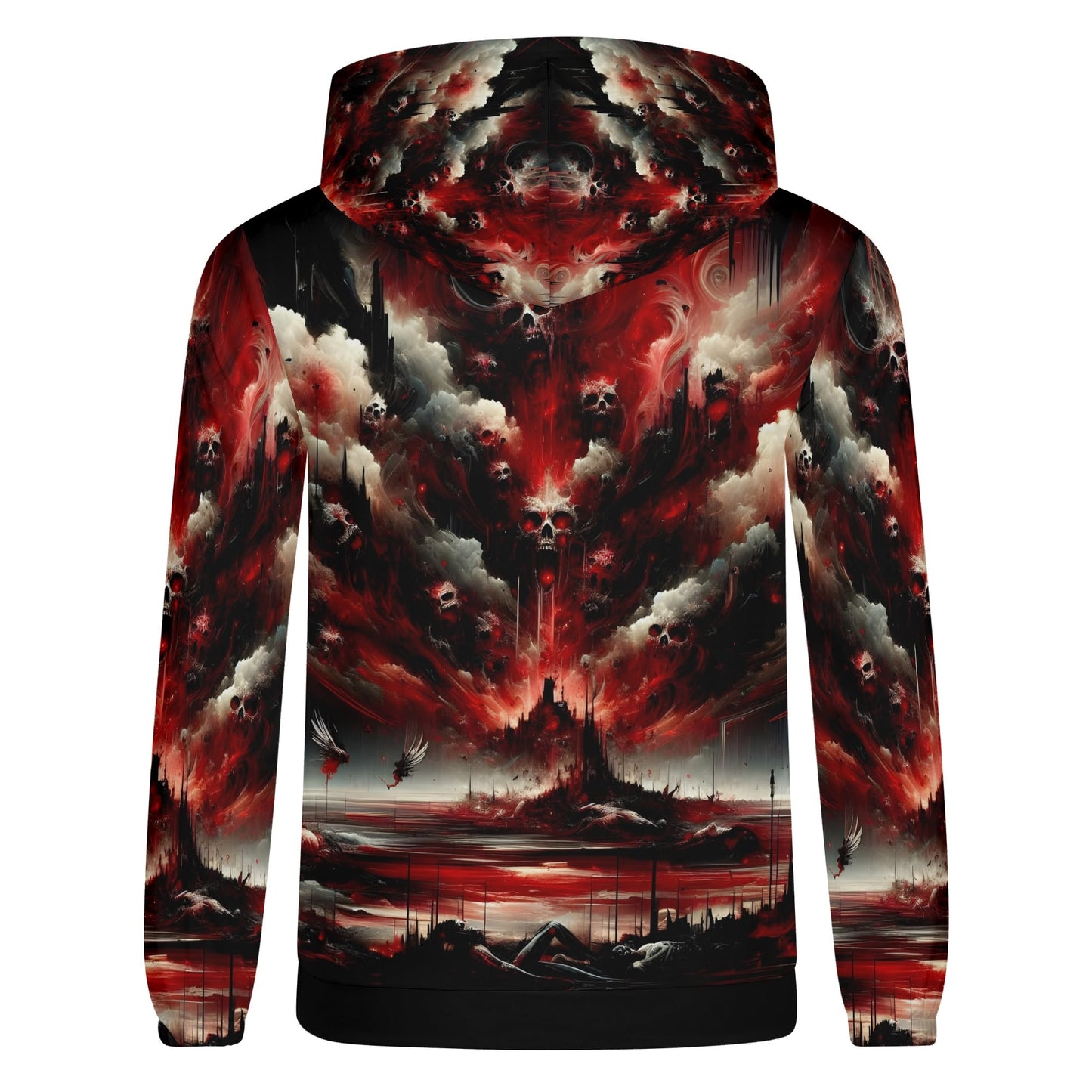 Loud and Lethal Raining Blood Cotton Terry hoodie with dark red and black skull clouds design