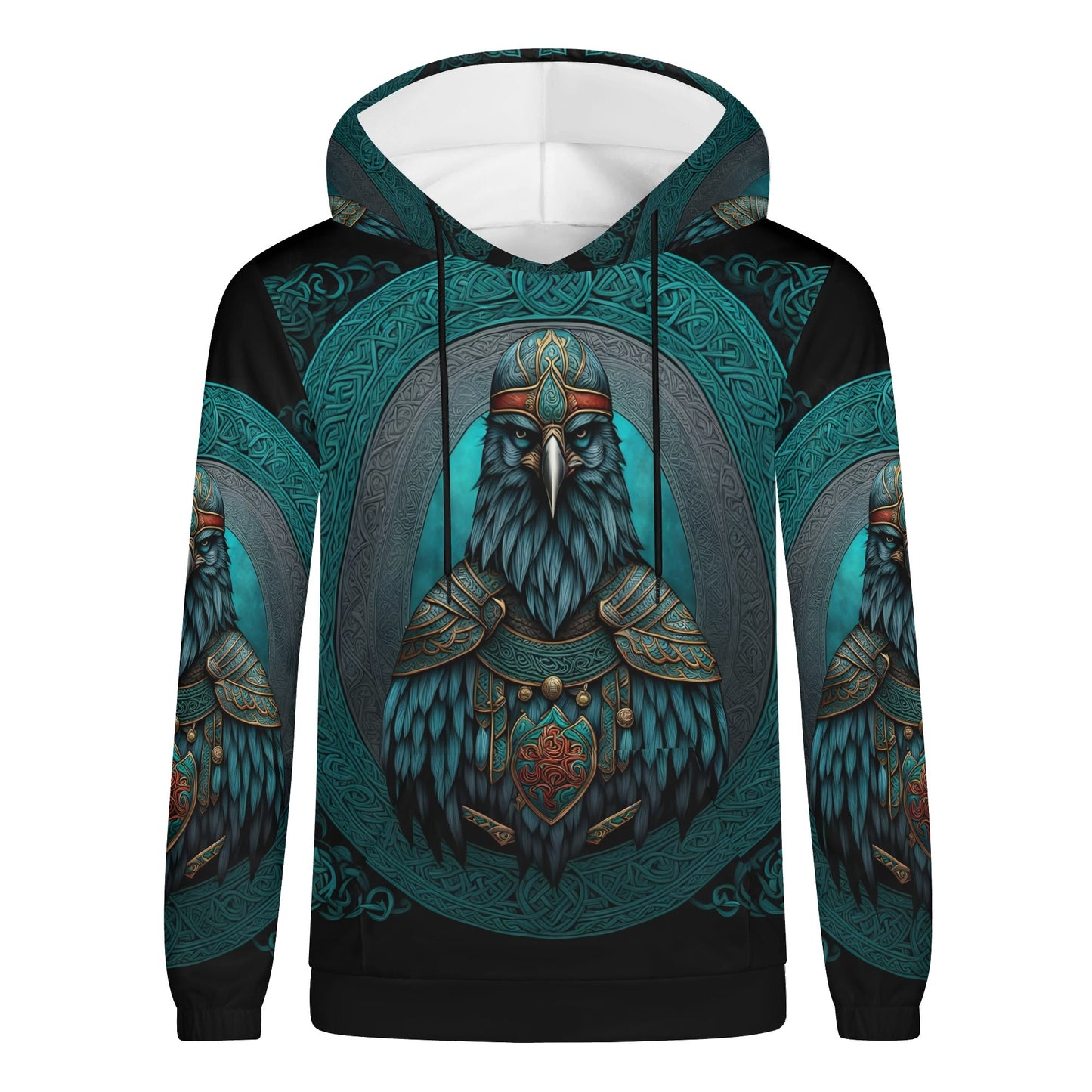 Loud and Lethal Raven of the North Poly French Terry hoodie with detailed Viking raven graphic and teal accents