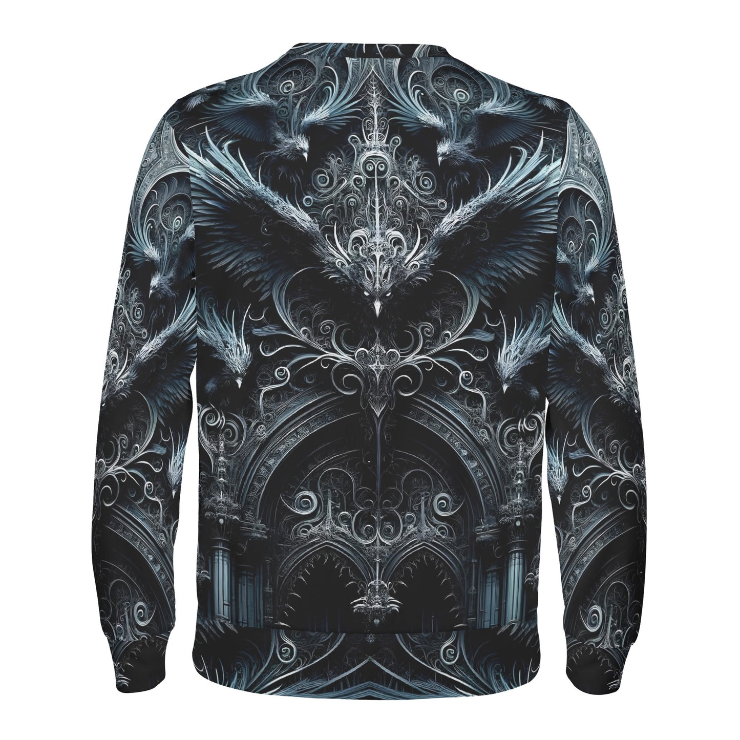 Loud and Lethal Gothic Flight Poly French Terry Sweatshirt unisex back print ornate raven wings
