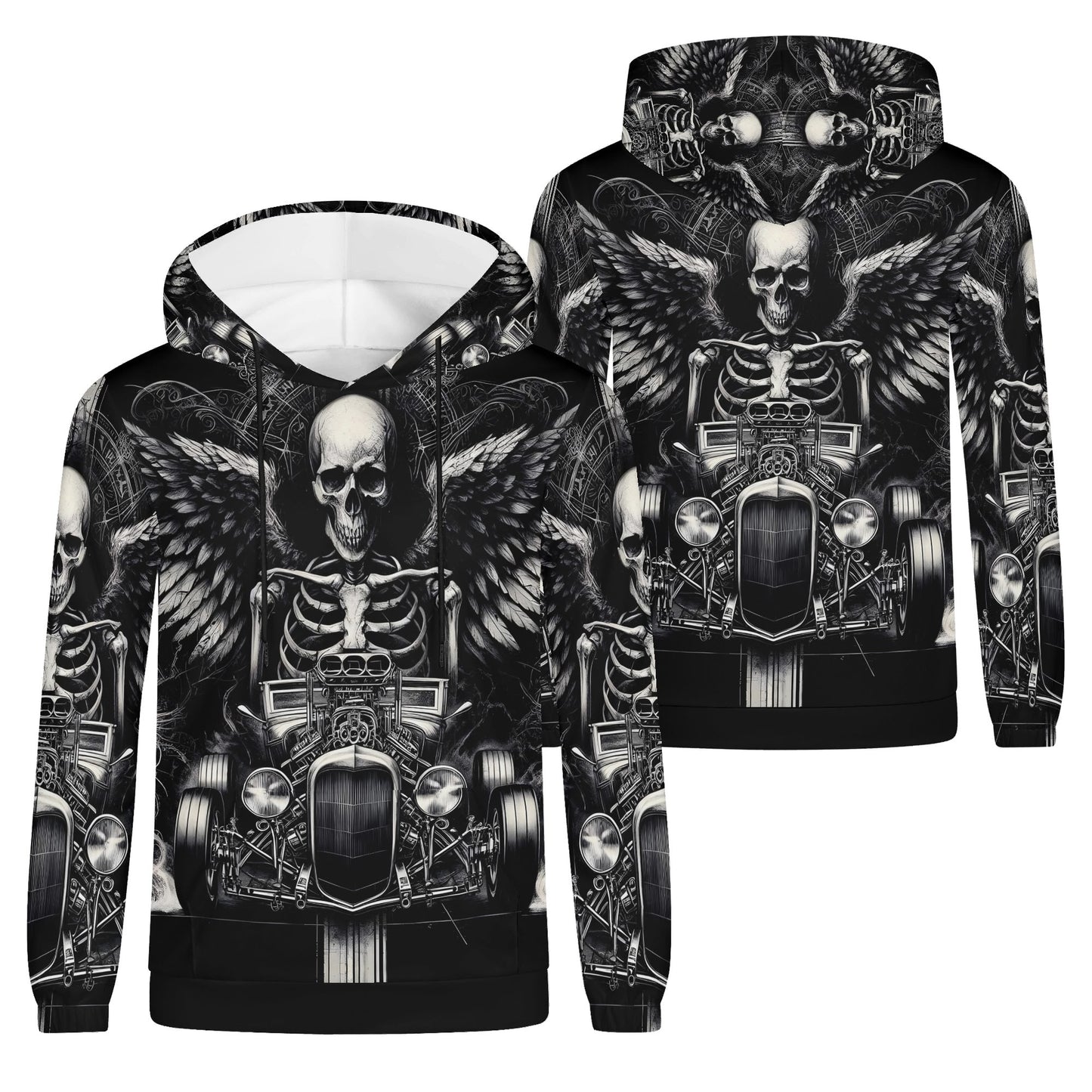Reapers Hot Rod Cotton Terry hoodie with black and white skull and wings graphic design