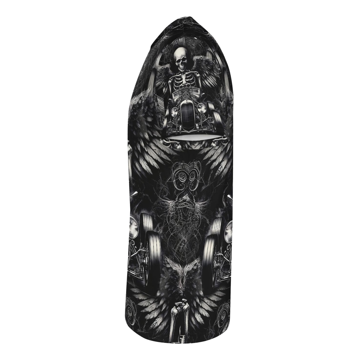 Reapers Hot Rod Lycra T-Shirt by Loud and Lethal with black and white skeleton hot rod design