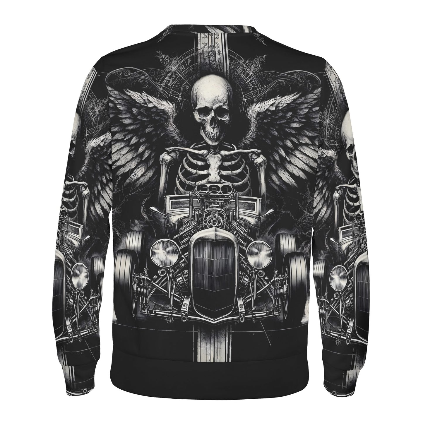 Reapers Hot Rod Poly French Terry Sweatshirt by Loud and Lethal unisex black sweater with skull wings and vintage hot rod graphic