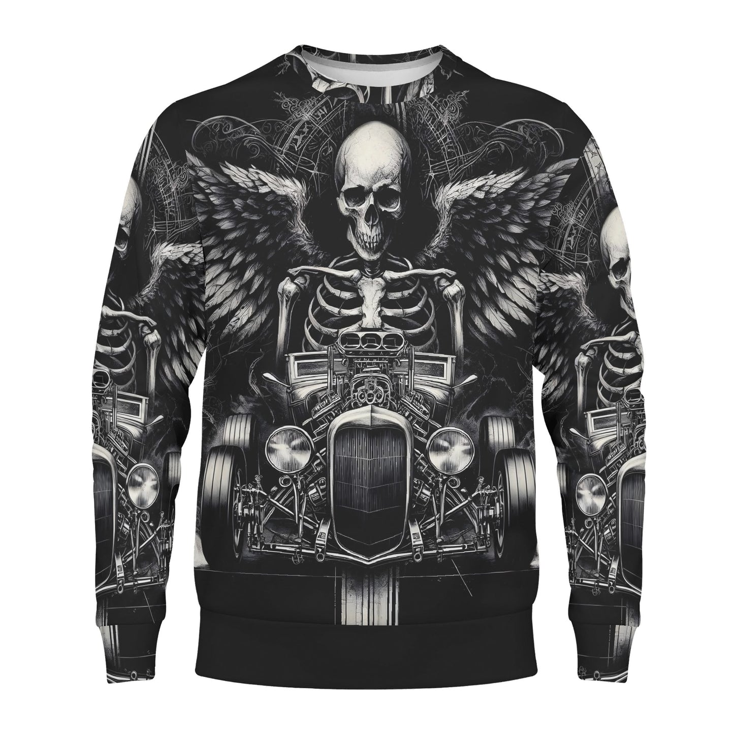 Reapers Hot Rod Poly French Terry Sweatshirt Loud and Lethal black pullover with skull skeleton with wings driving hot rod graphic
