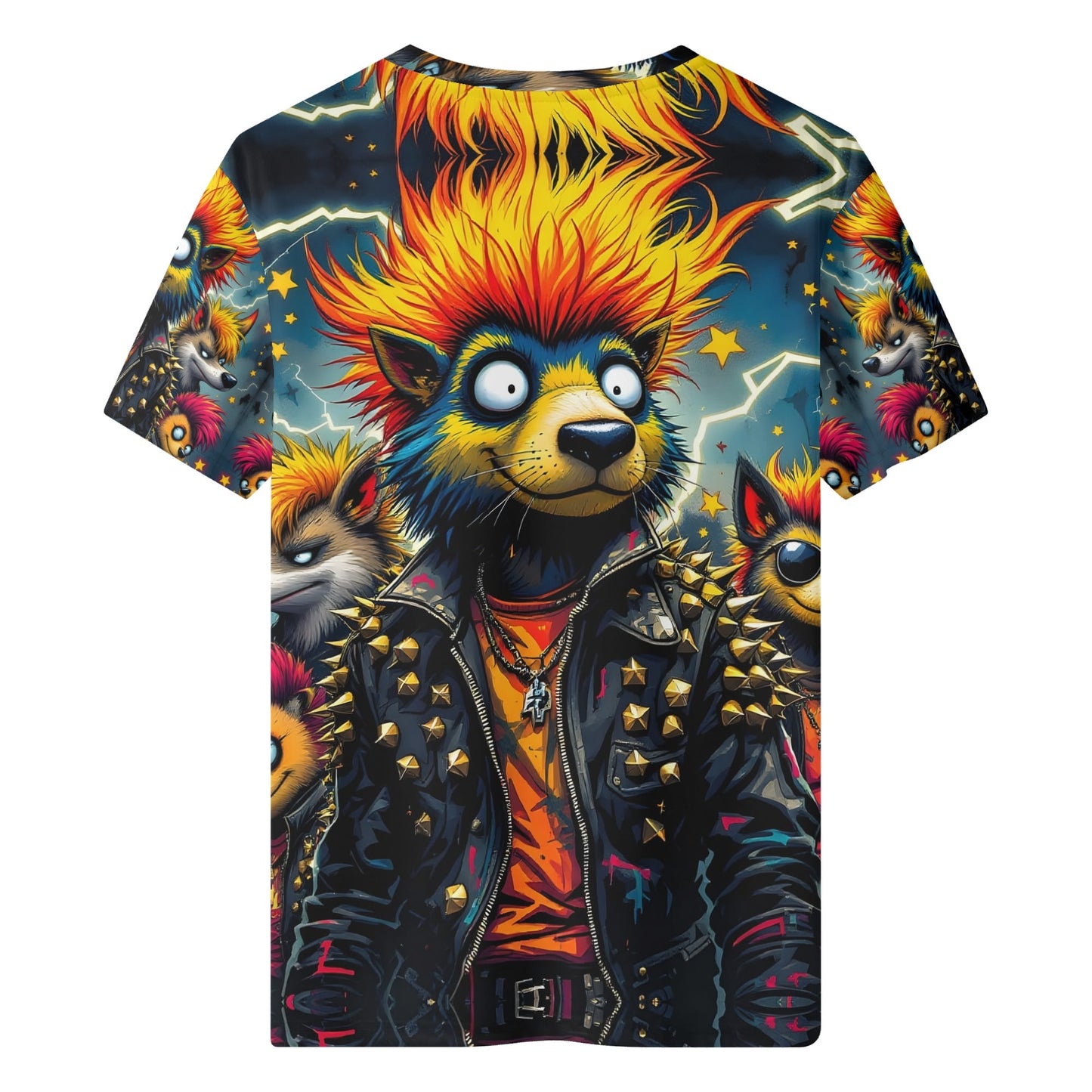 Rebel Pack Organic Cotton Kids T-Shirt by Loud and Lethal featuring colorful punk animal print with fiery hair and studded leather jacket
