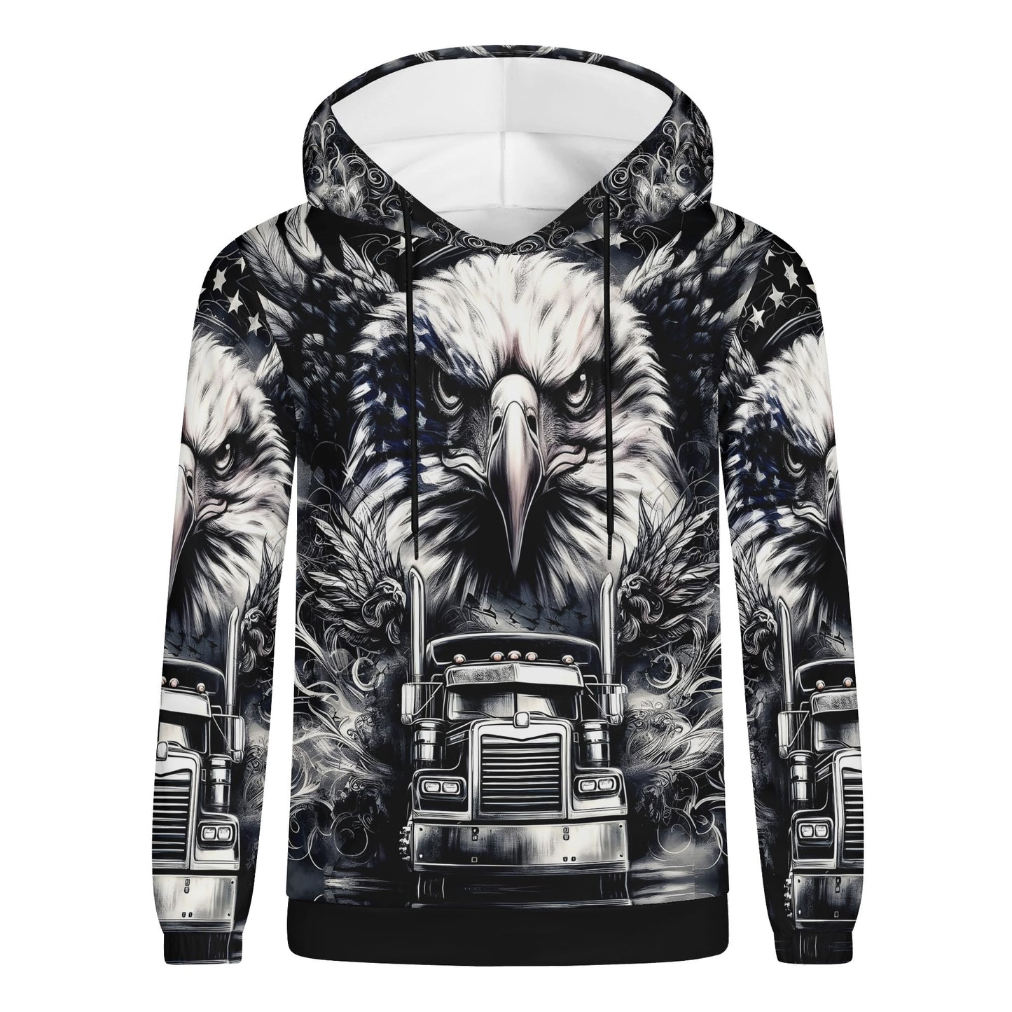 Revolt On Wheels Poly French Terry hoodie with bold eagle and truck graphic design by Loud and Lethal