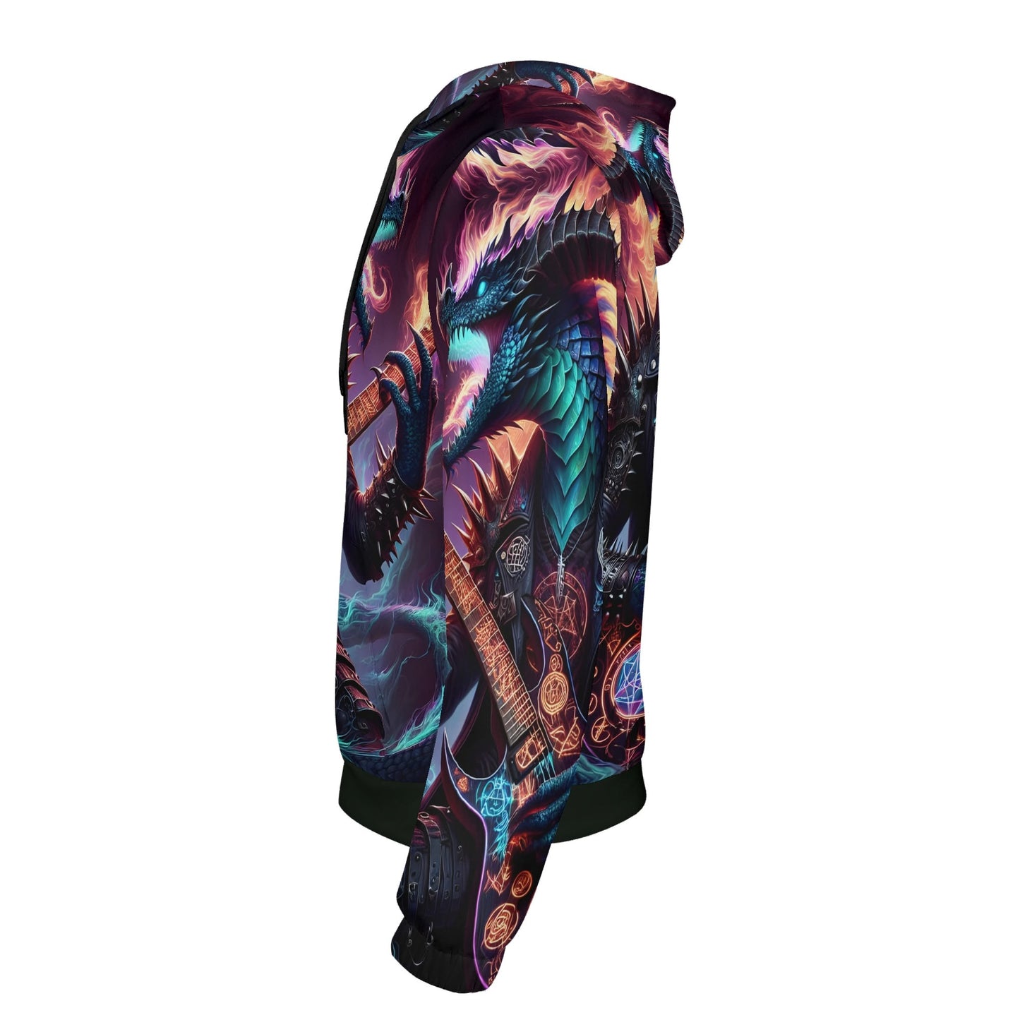 Loud and Lethal Rock n Roar Poly French Terry hoodie with vibrant dragon and guitar graphic design
