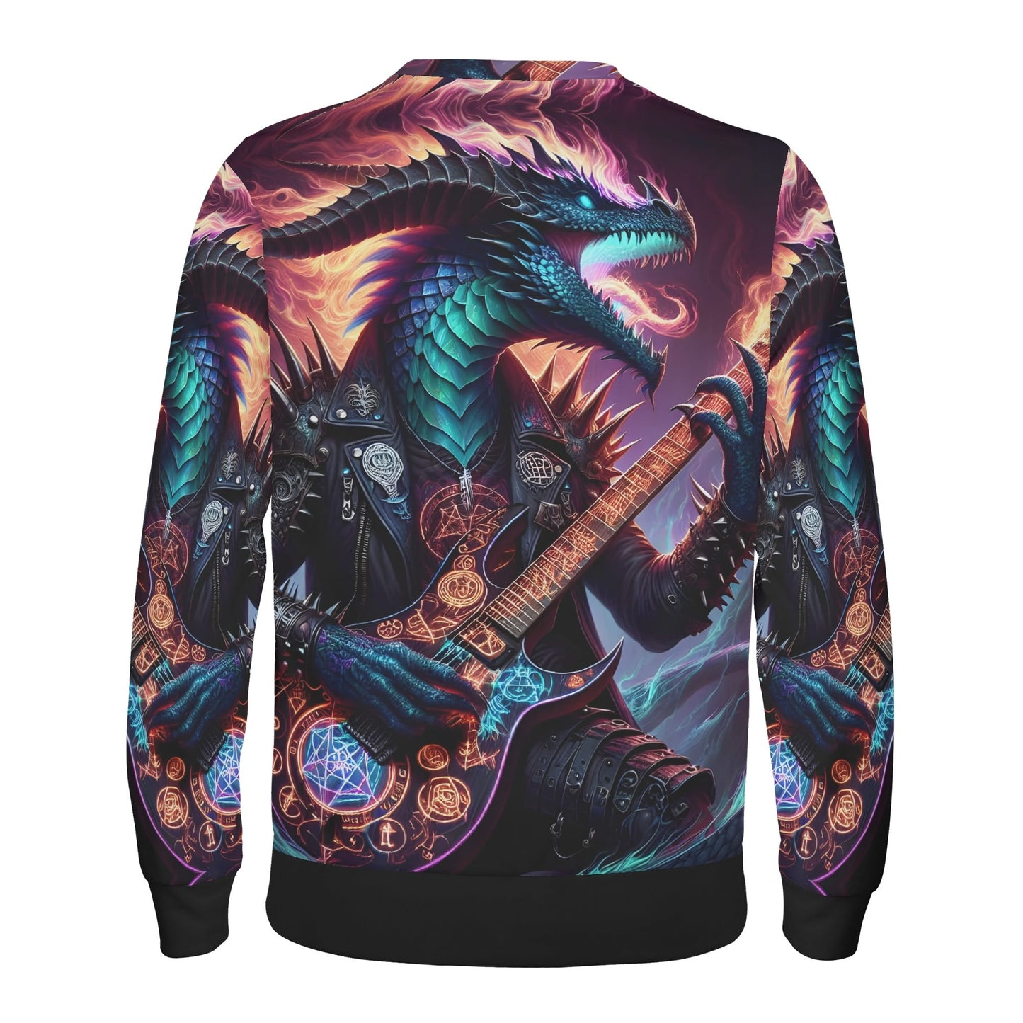 Loud and Lethal unisex sweater featuring a neon dragon playing guitar design Rock n Roar Poly French Terry Sweatshirt