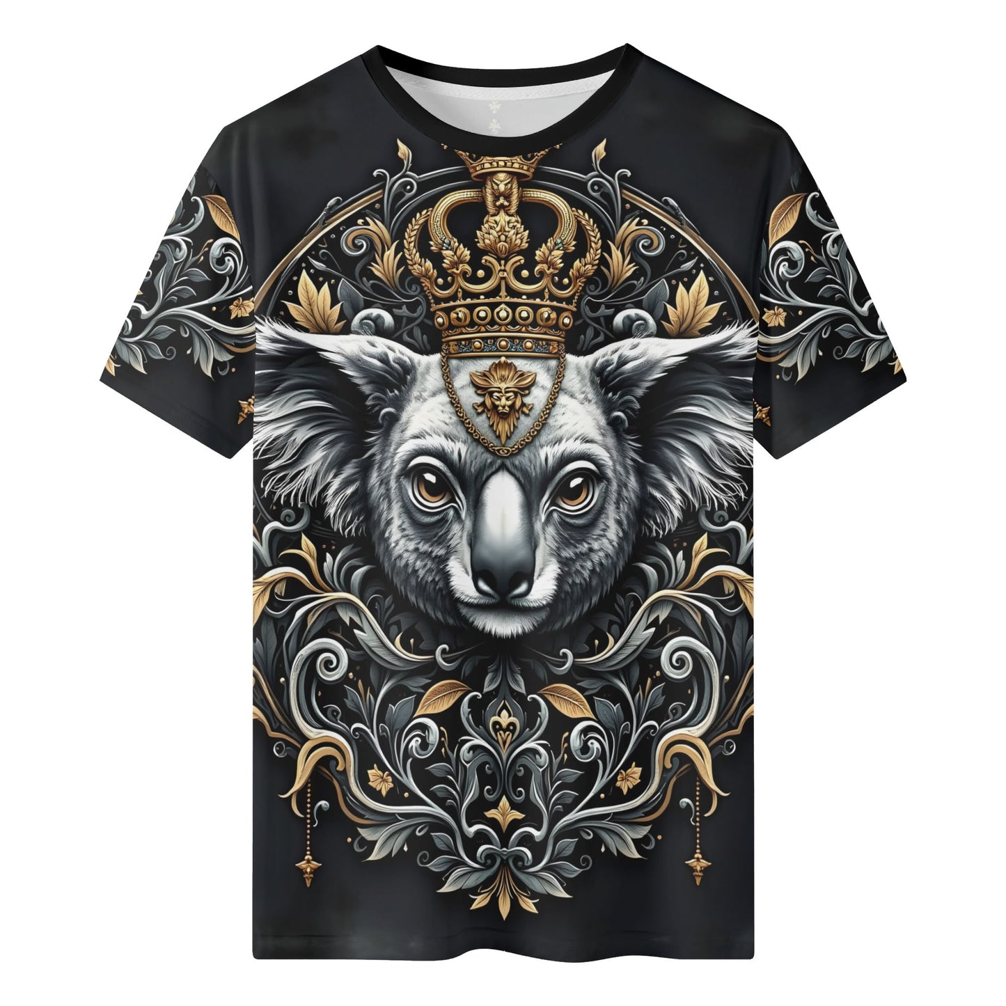Koala Royalty Lycra T-Shirt Limited Edition Loud and Lethal unisex black tee with ornate gold crowned koala design