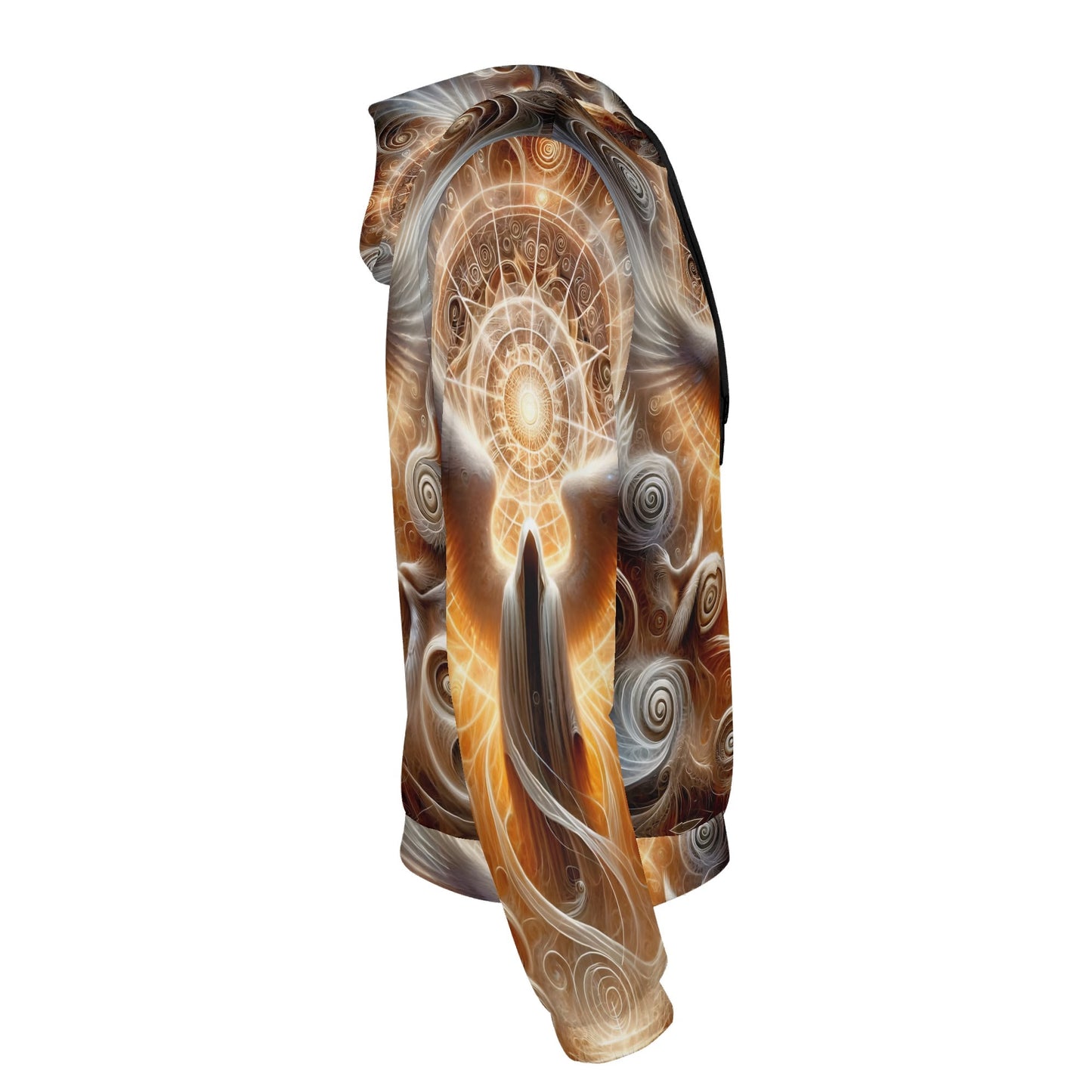 Loud and Lethal Sacred Wings Poly French Terry Hoodie featuring intricate spiritual wing design in warm tones