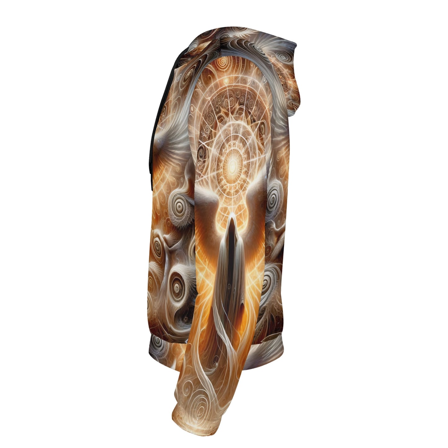 Side view of Loud and Lethal Sacred Wings Poly French Terry Hoodie with intricate abstract wing design