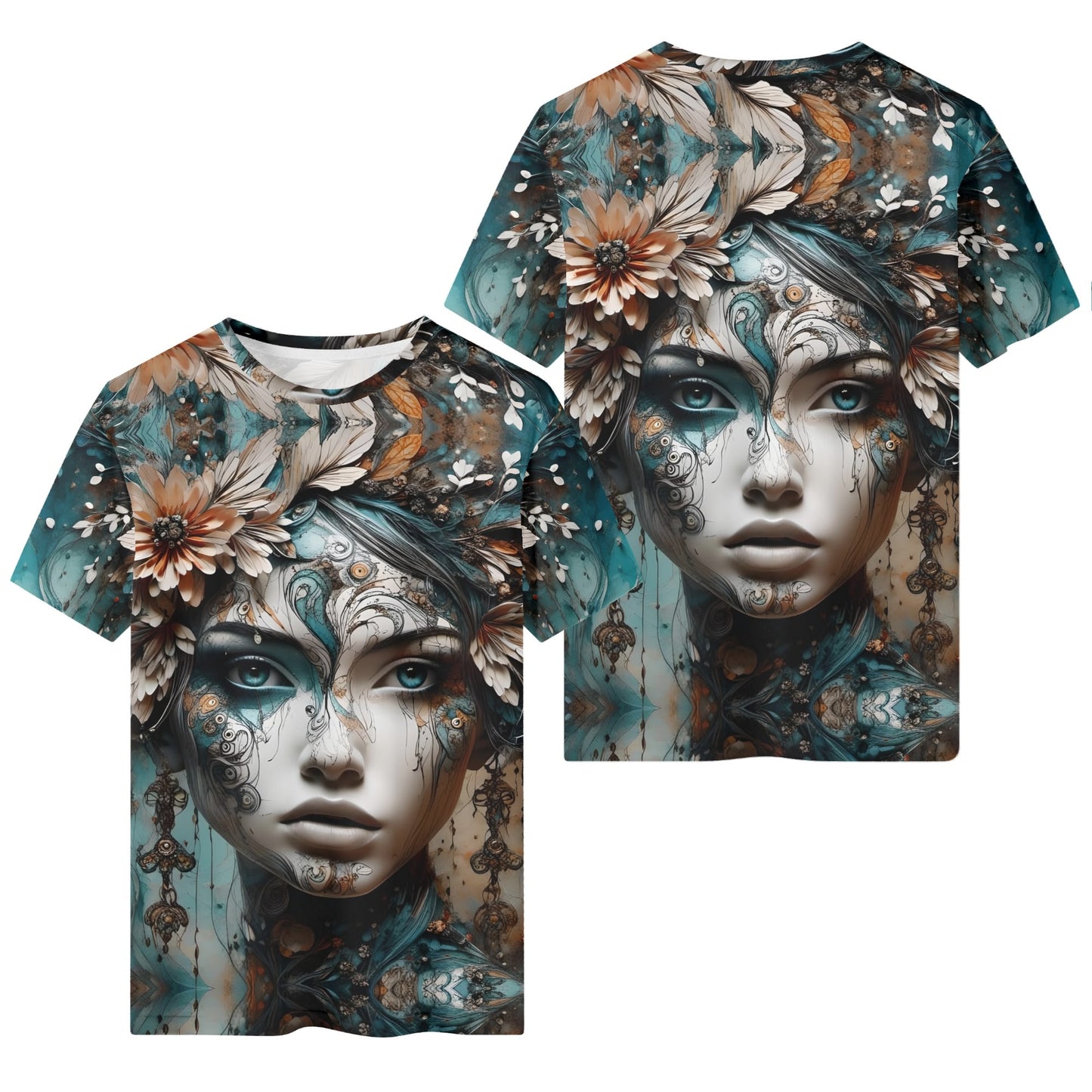 Seraph Shade 100 Cotton T-Shirt by Loud and Lethal featuring detailed artistic female face and floral design