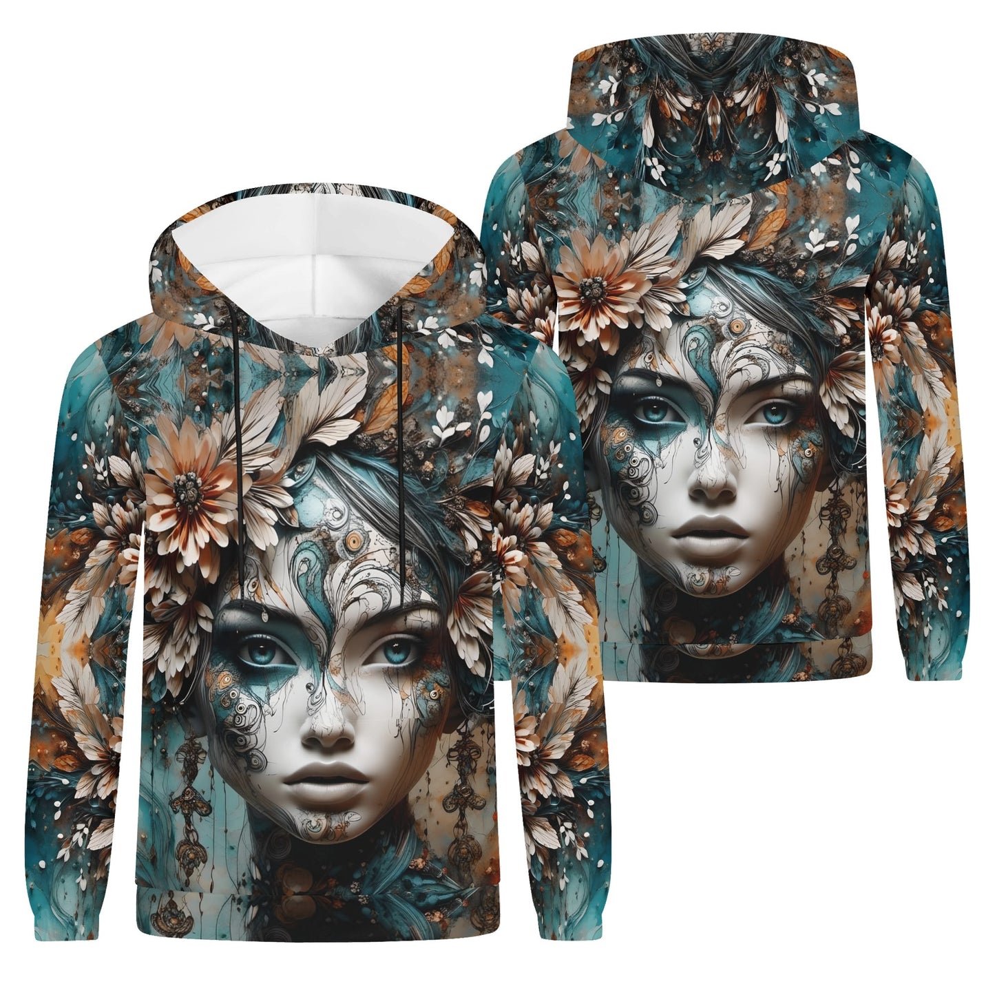Loud and Lethal Seraph Shade cotton terry hoodie featuring detailed floral and face art design