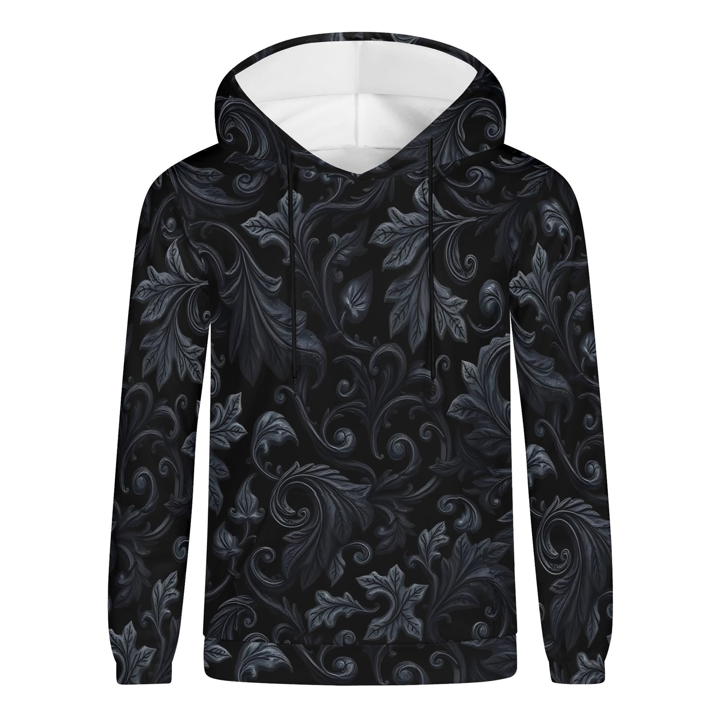 Unisex Shadowed Foliage Cotton Terry Hoodie by Loud and Lethal with dark floral leaf pattern