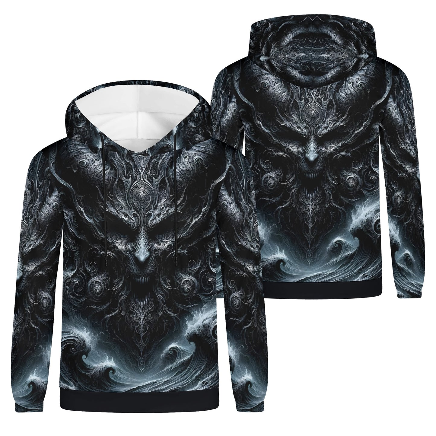 Shadows of Perdition Cotton Terry Hoodie by Loud and Lethal with dark intricate demon design on front and back
