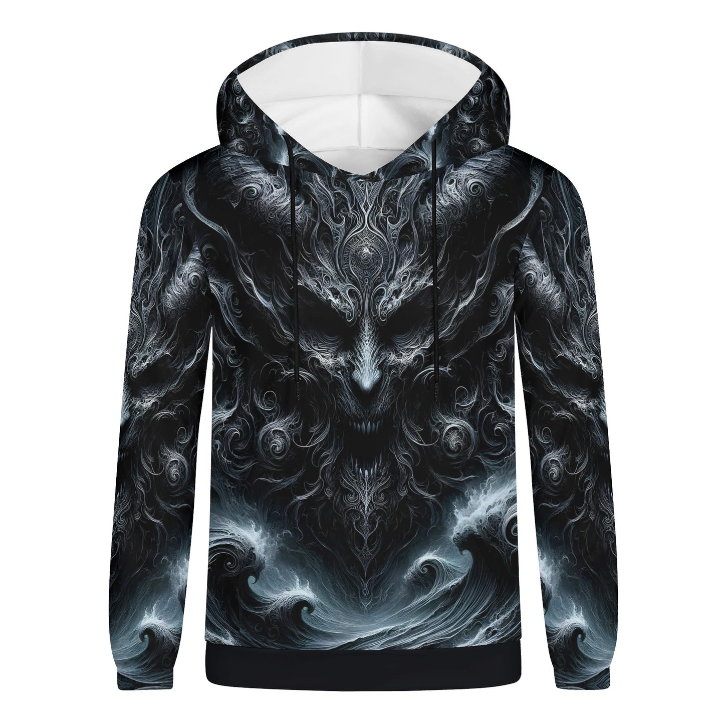 Shadows of Perdition Cotton Terry Hoodie by Loud and Lethal with dark sinister detailed design on unisex black hoodie