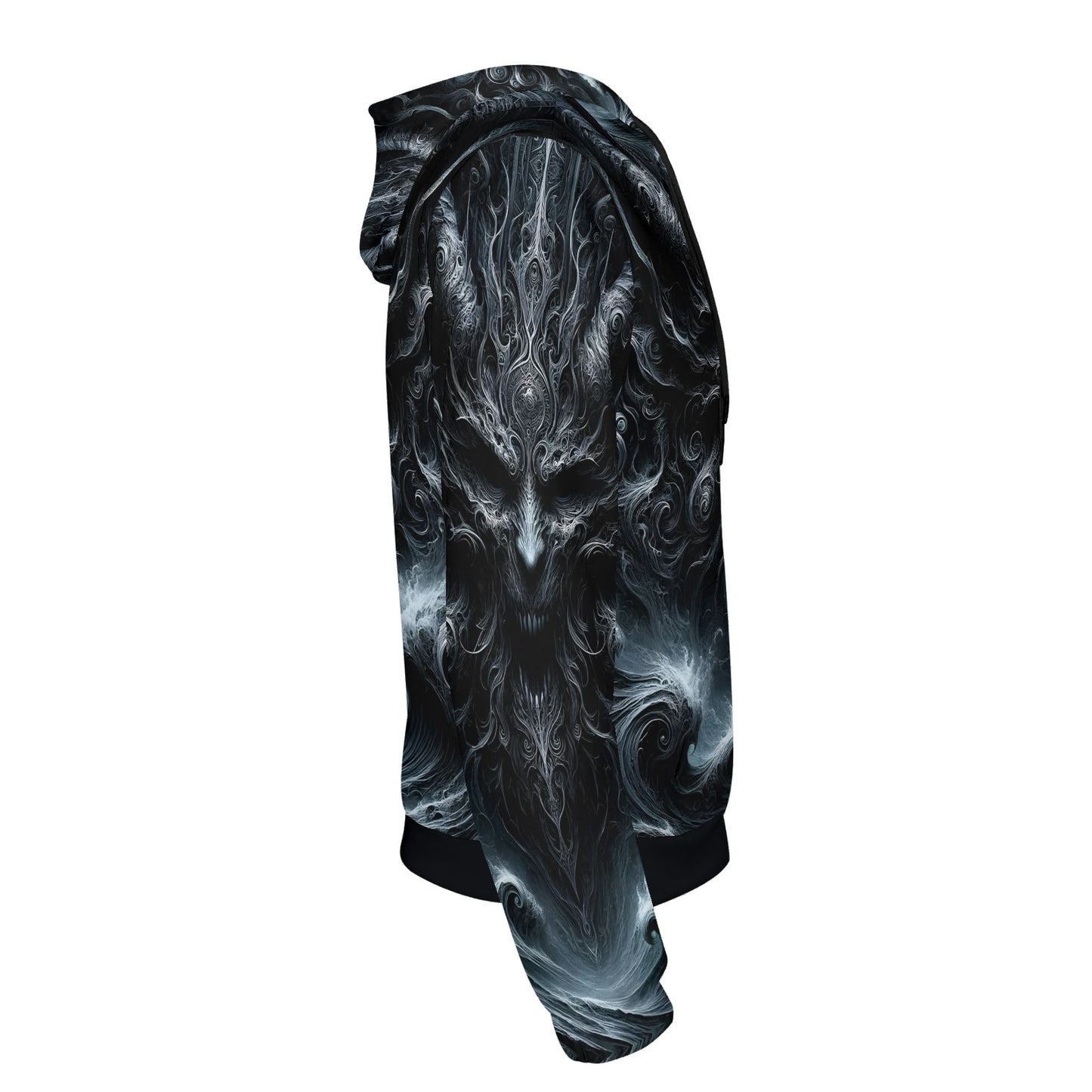 Shadows of Perdition Cotton Terry Hoodie unisex black with dark abstract smoky skull design