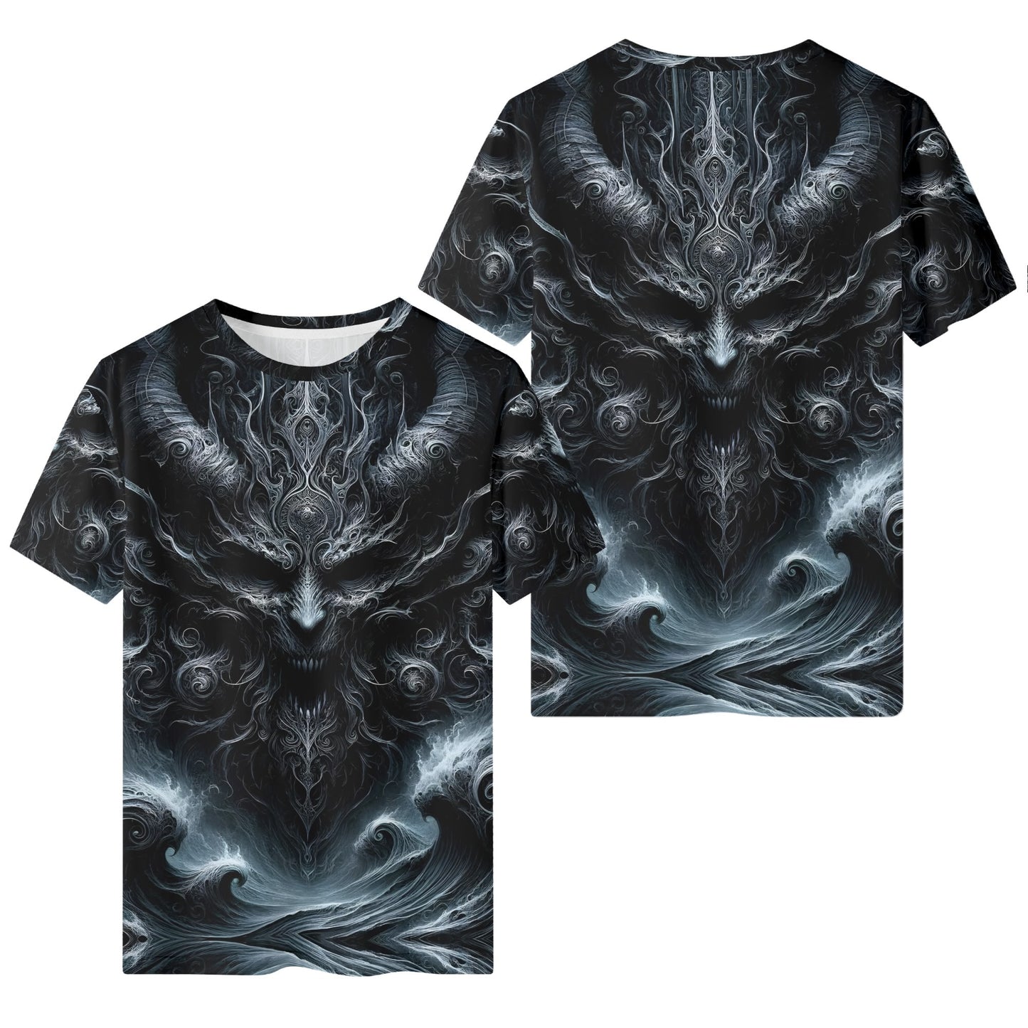 Shadows of Perdition Lycra T-Shirt unisex with dark mystical horned demon design by Loud and Lethal