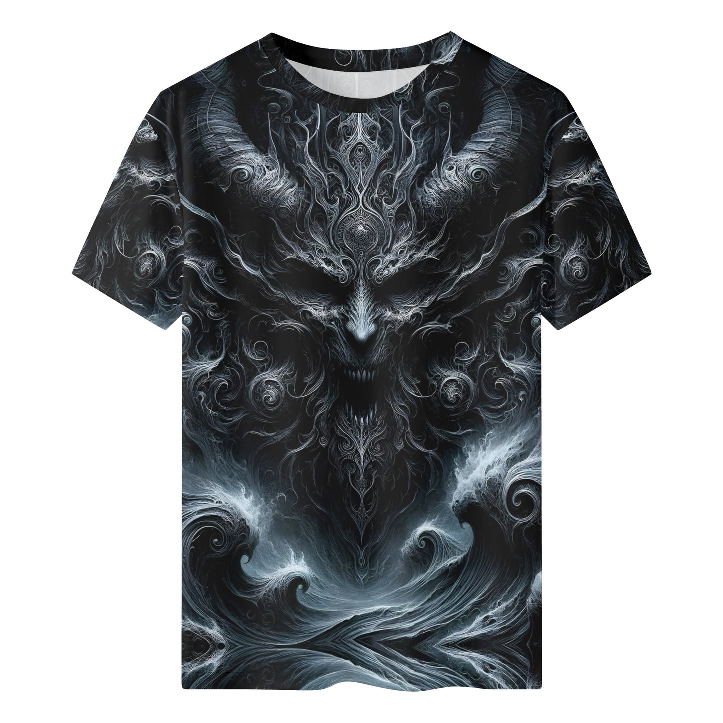 Loud and Lethal Shadows of Perdition Lycra T-Shirt with dark demon and swirling smoke design