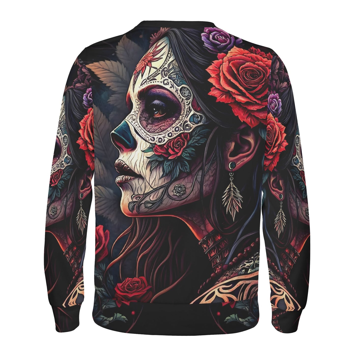 Doomed to Bloom Poly French Terry Sweatshirt unisex by Loud and Lethal featuring sugar skull woman with red roses