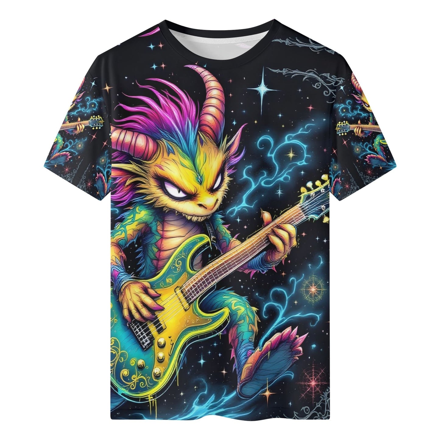 Shredbeast Organic Cotton Kids T-Shirt featuring colorful monster playing electric guitar design