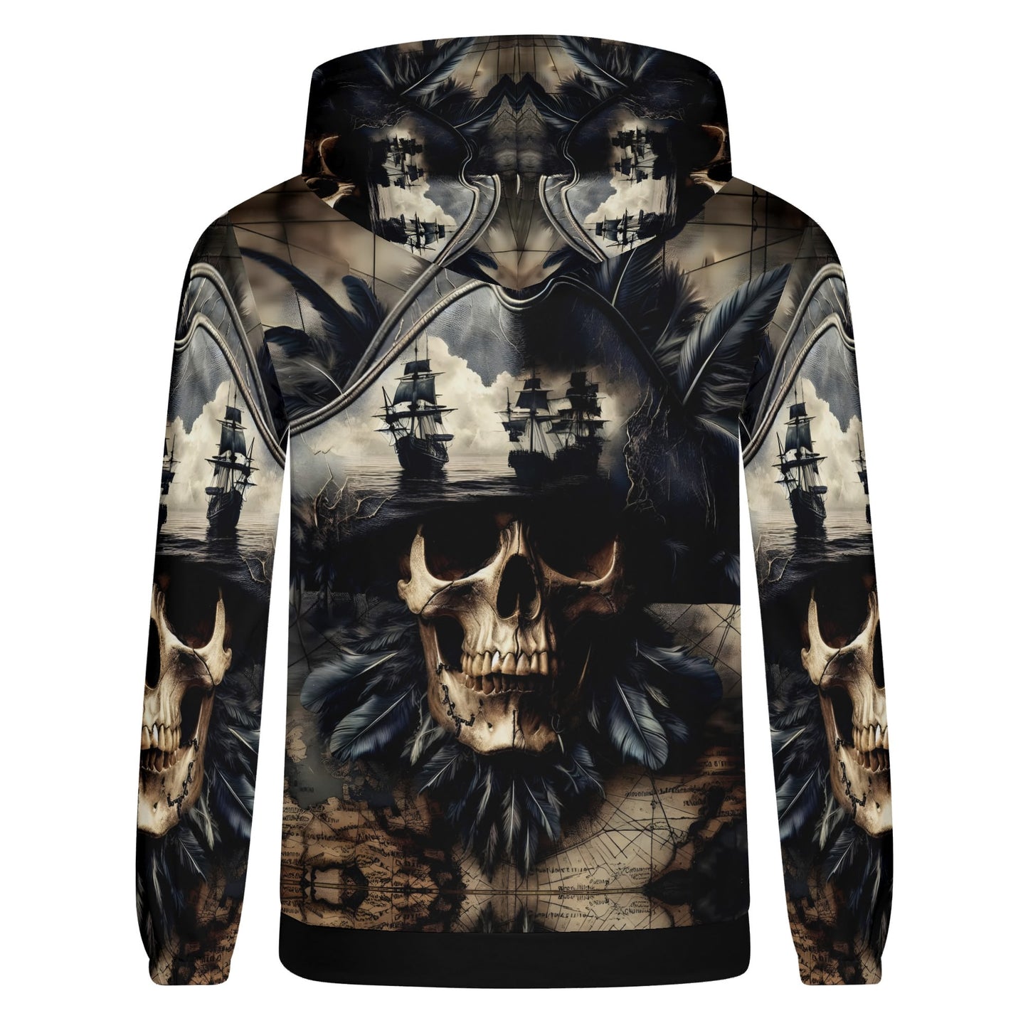Unisex skull and sea cotton terry hoodie by Loud and Lethal with skull and ship design