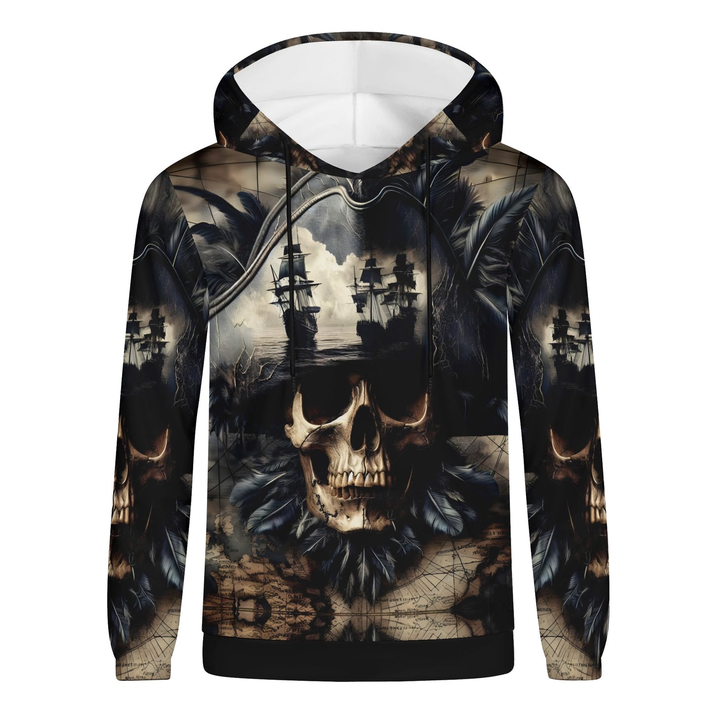 Loud and Lethal skull and sea cotton terry hoodie with pirate skull and ship design unisex