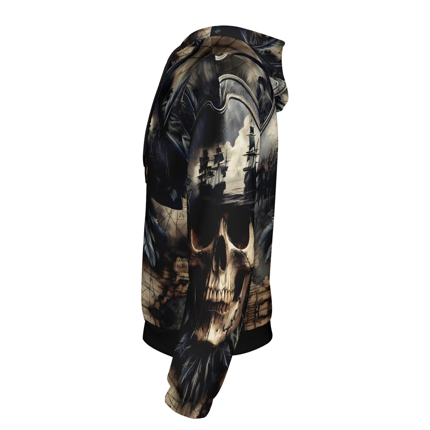Loud and Lethal unisex skull and sea cotton terry hoodie with detailed pirate skull and ship design