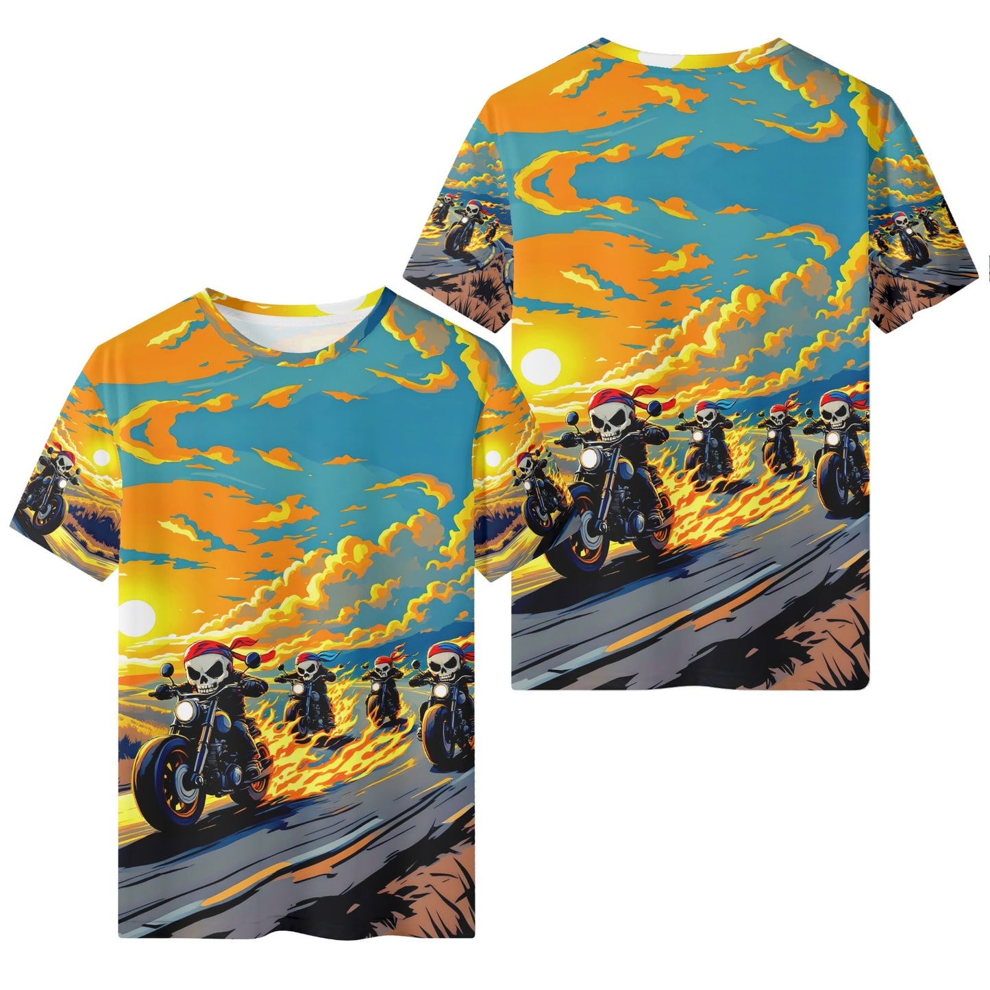 Skull Riders Organic Cotton Kids T-Shirt by Loud and Lethal with fiery skull motorcyclists print