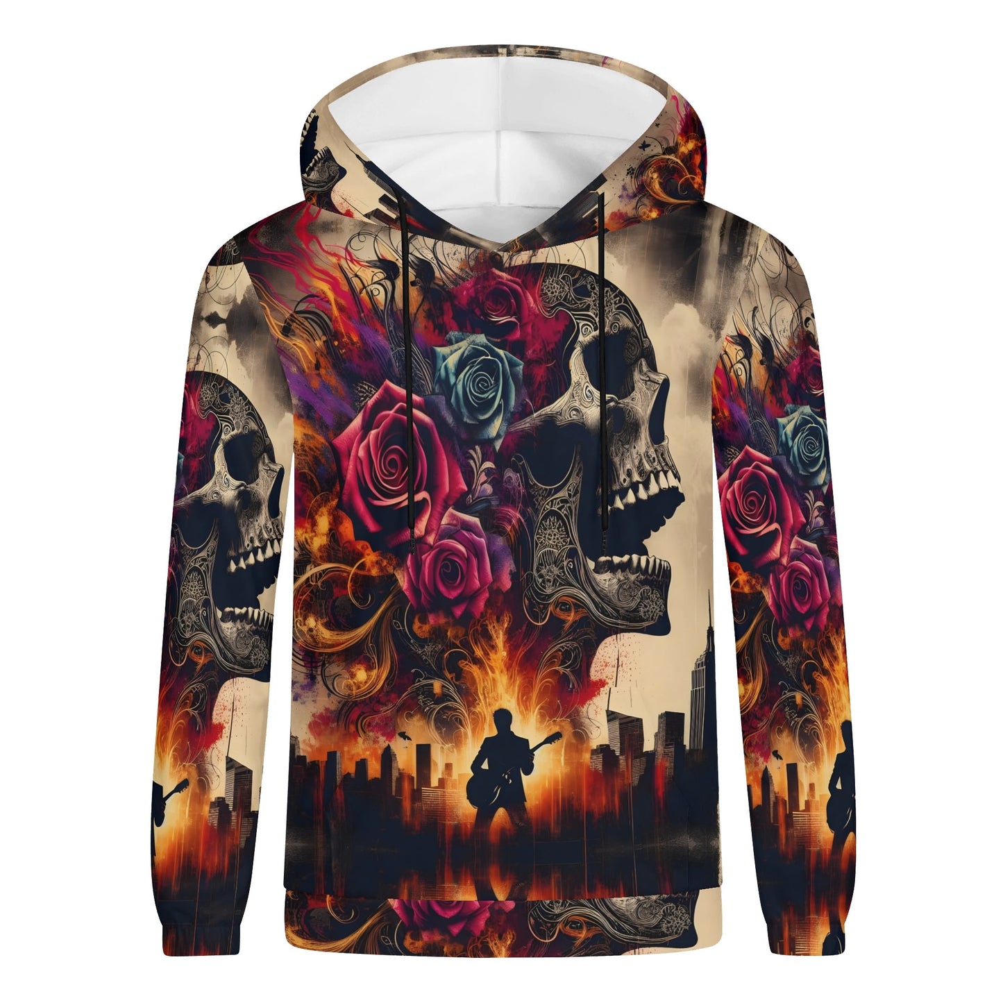 Skull & Roses Rebellion Cotton Terry Hoodie by Loud and Lethal with vibrant skull and rose design