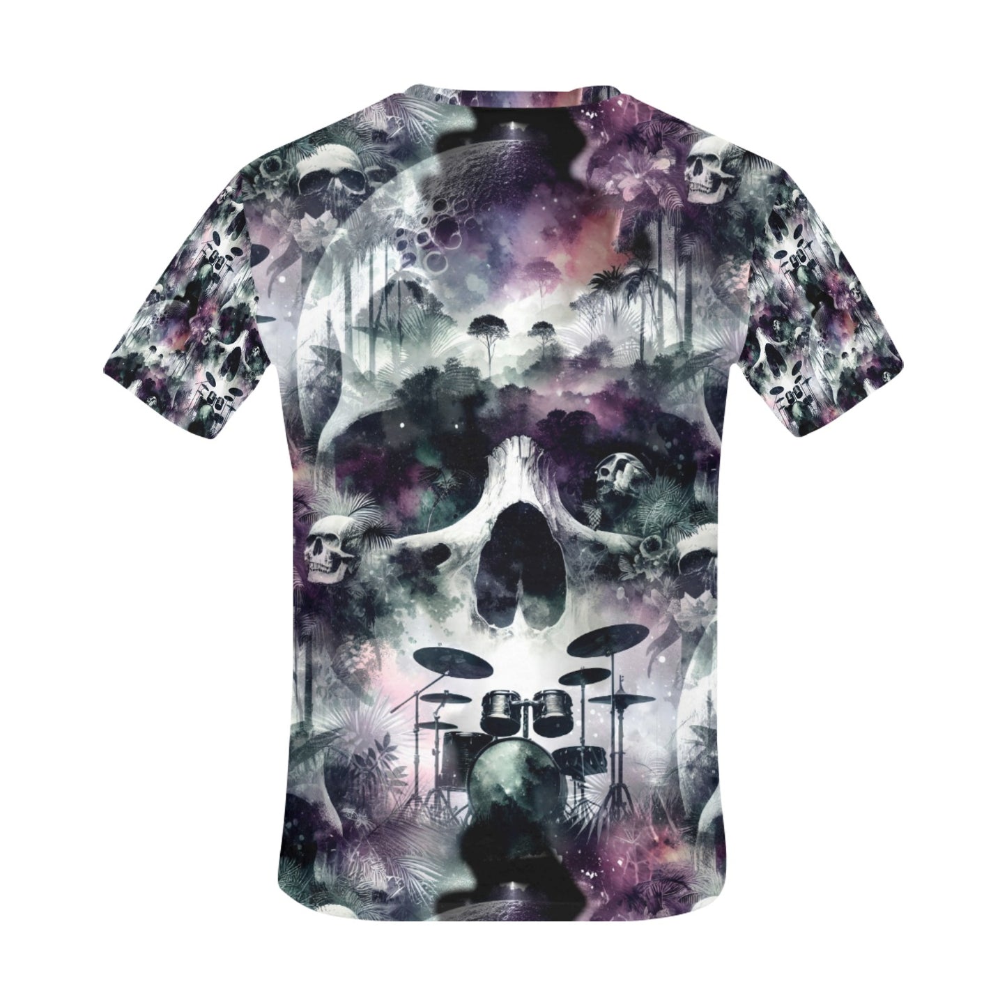 Skull Sessions Organic Cotton T-Shirt by Loud and Lethal featuring a dark skull and drum set graphic
