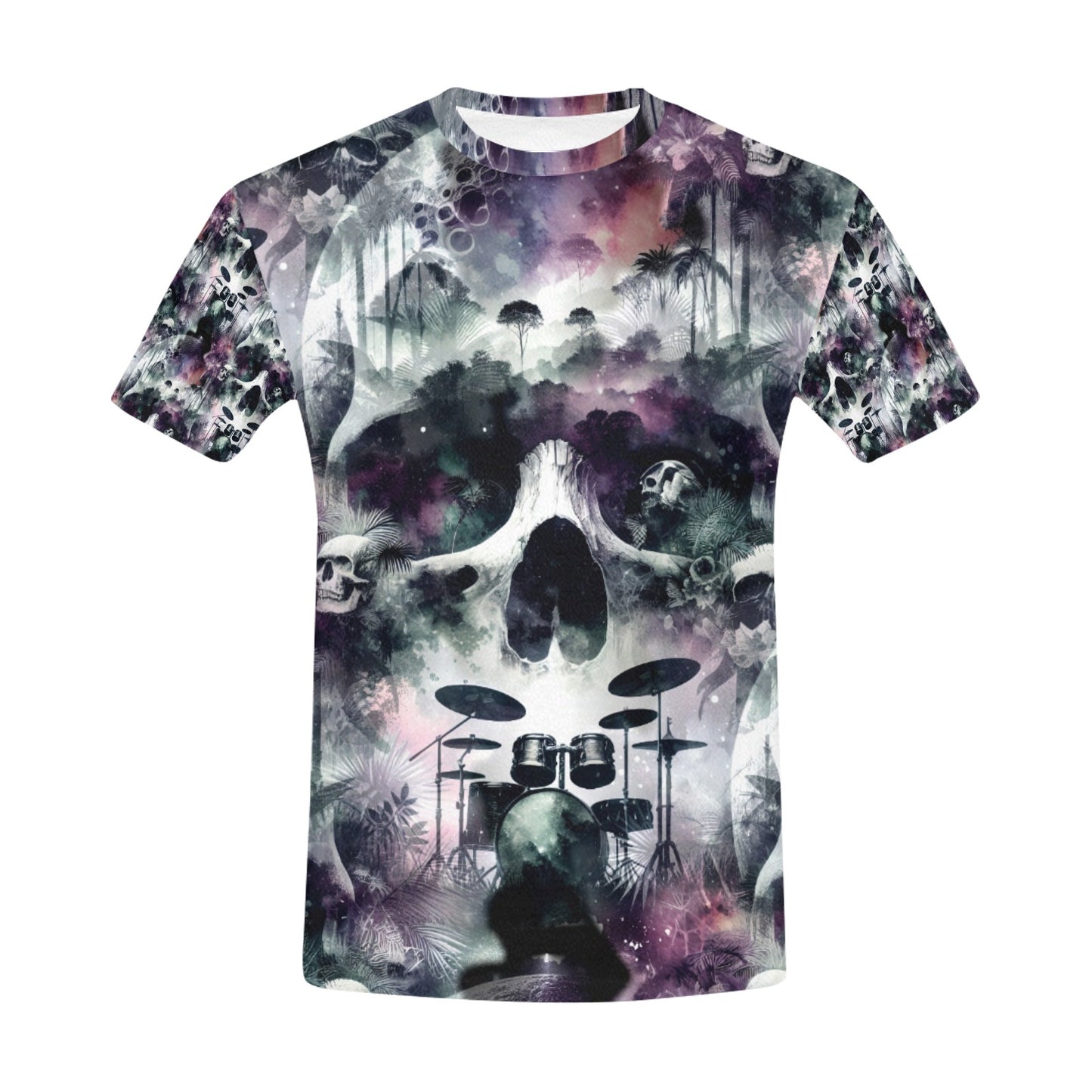 Loud and Lethal Skull Sessions Organic Cotton T-Shirt featuring artistic skull and drum set design