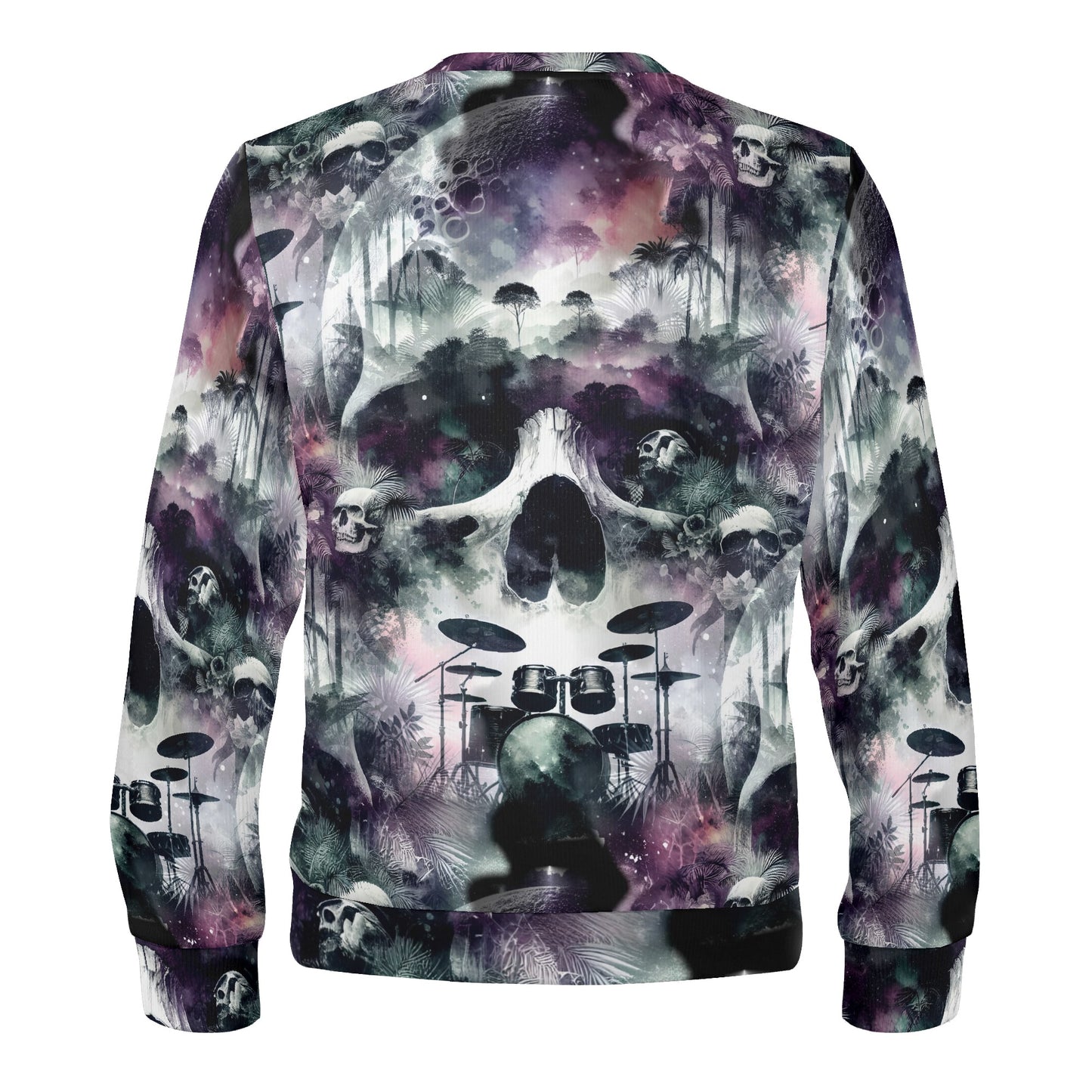 Skull Sessions Poly French Terry Sweatshirt by Loud and Lethal with dark skull and drum set design