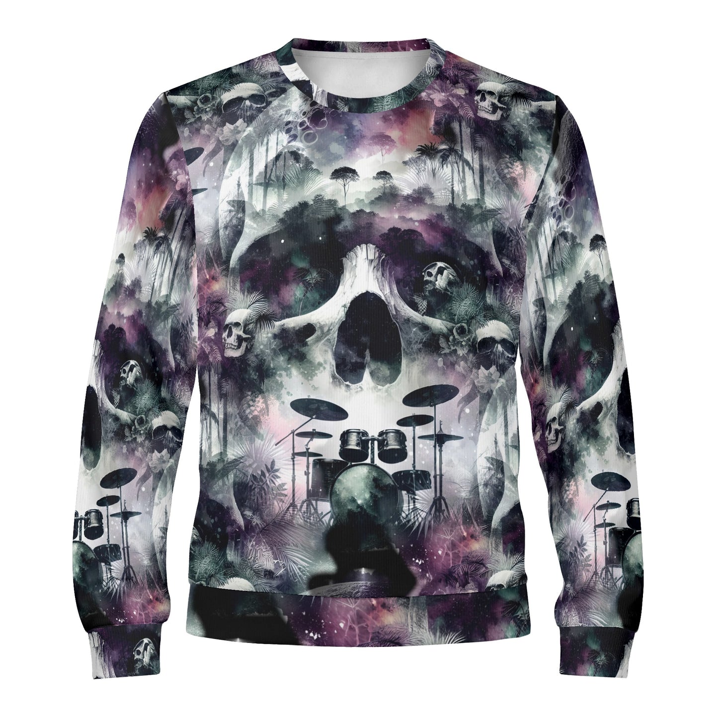 Loud and Lethal Skull Sessions Poly French Terry Sweatshirt with skull and drum set graphic