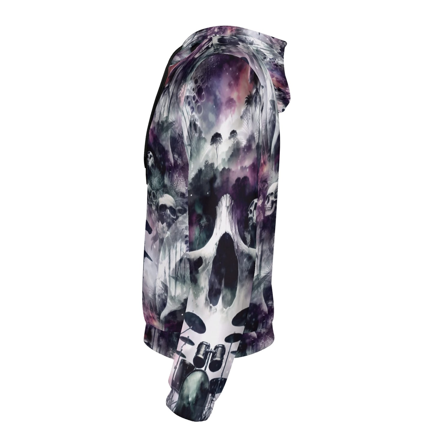Skull Sessions sustainable goth hoodie by Loud and Lethal featuring dark skull and forest design