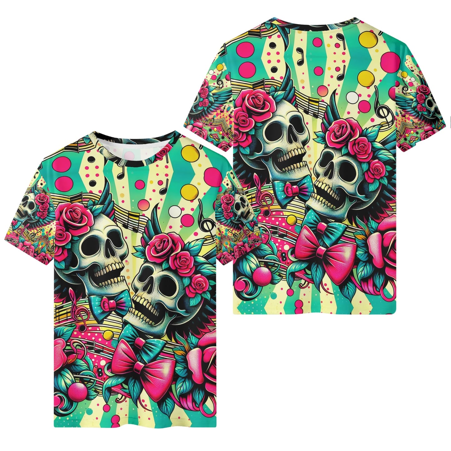 Skull Sonata Organic Cotton Kids T-Shirt by Loud and Lethal with colorful skull and floral design