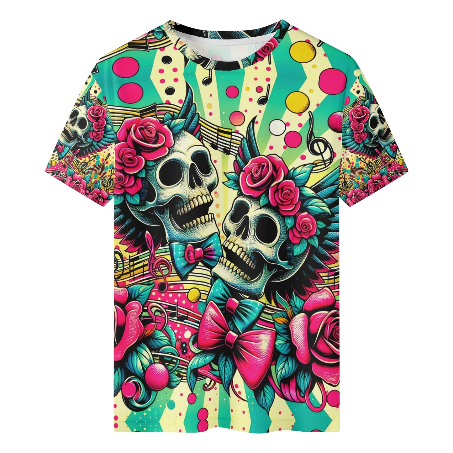 Skull Sonata Organic Cotton Kids T-Shirt by Loud and Lethal with colorful skull and rose design