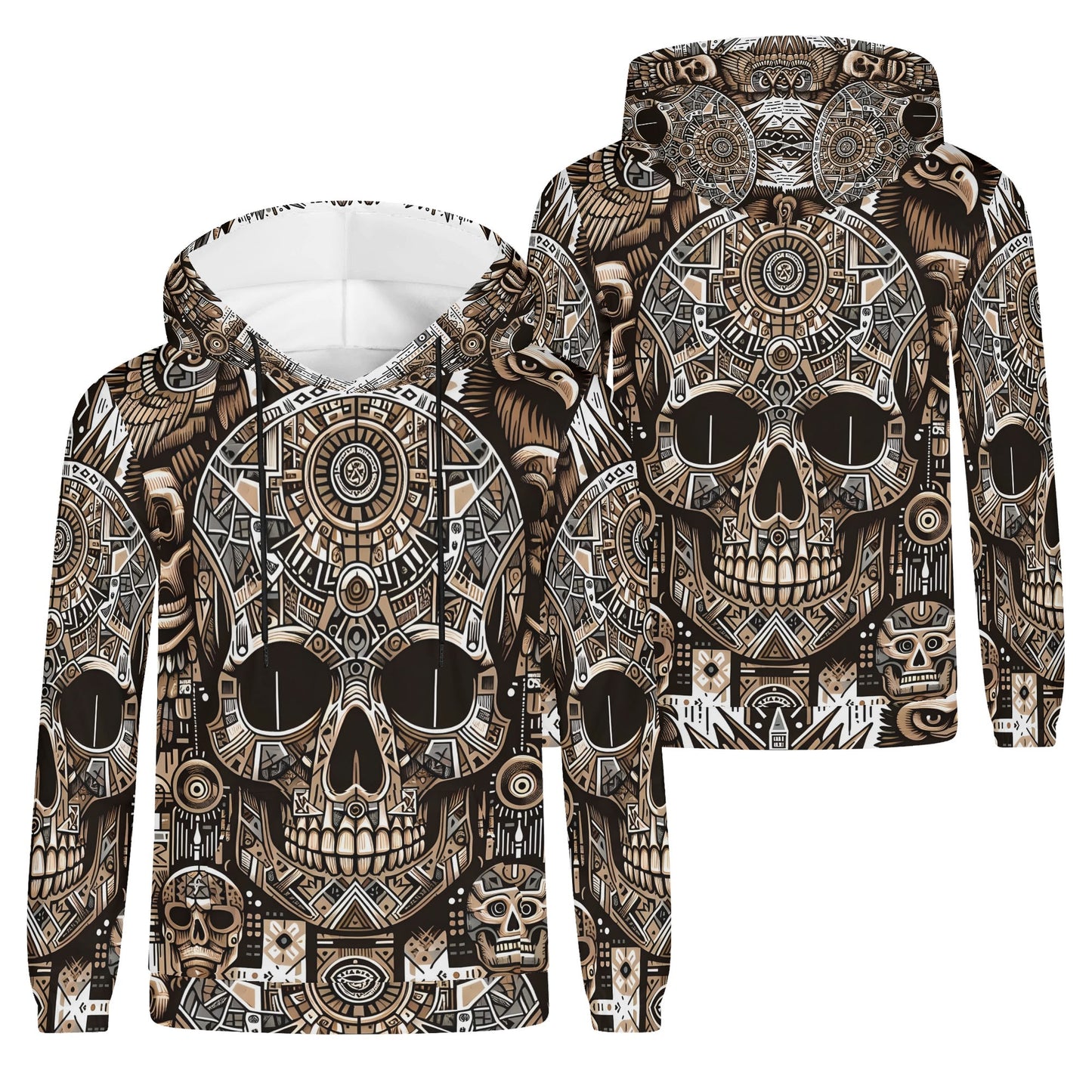 Skull Totem poly french terry hoodie from Loud and Lethal with intricate unisex skull and totem design