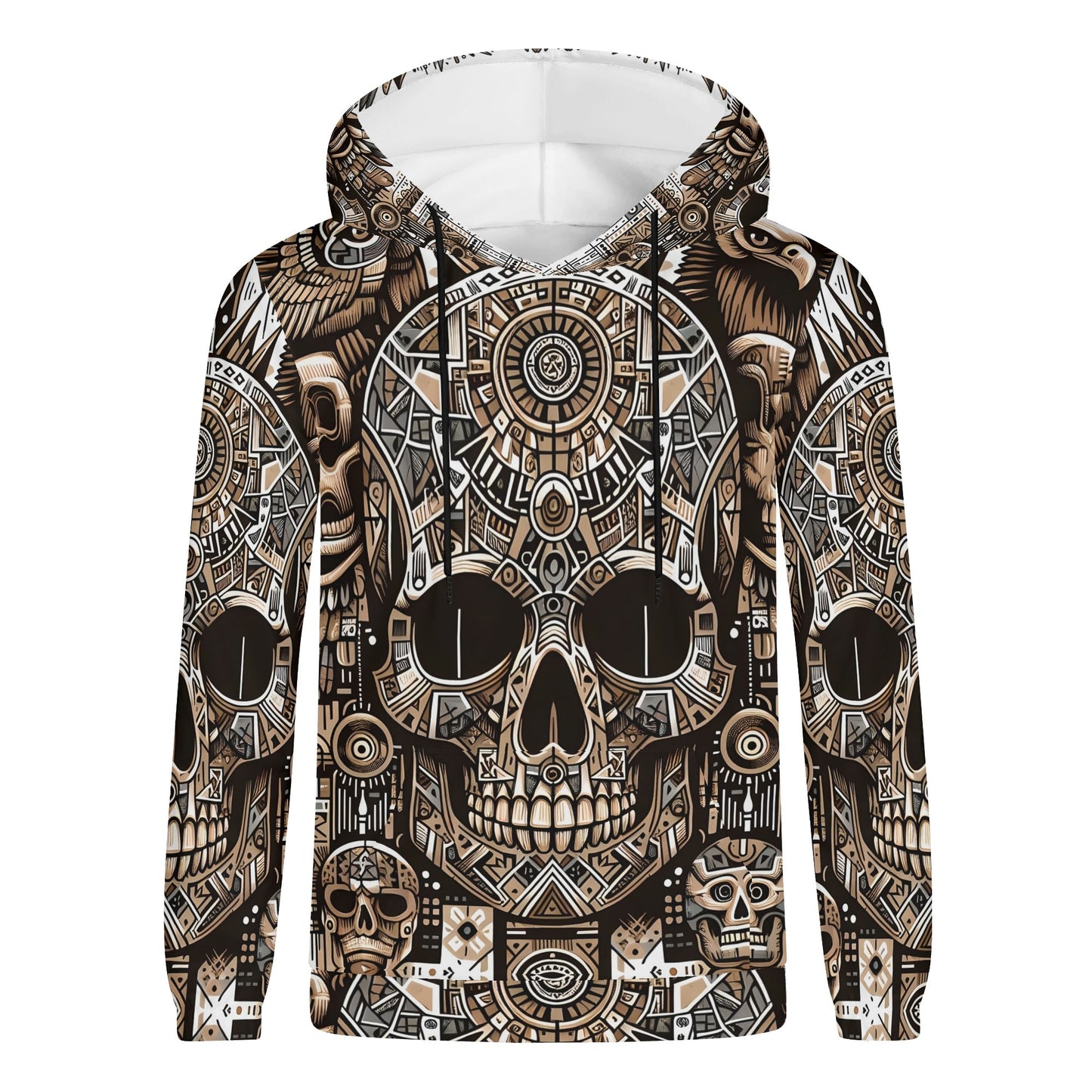 Skull Totem poly french terry hoodie by Loud and Lethal with intricate skull and totem design in brown and black