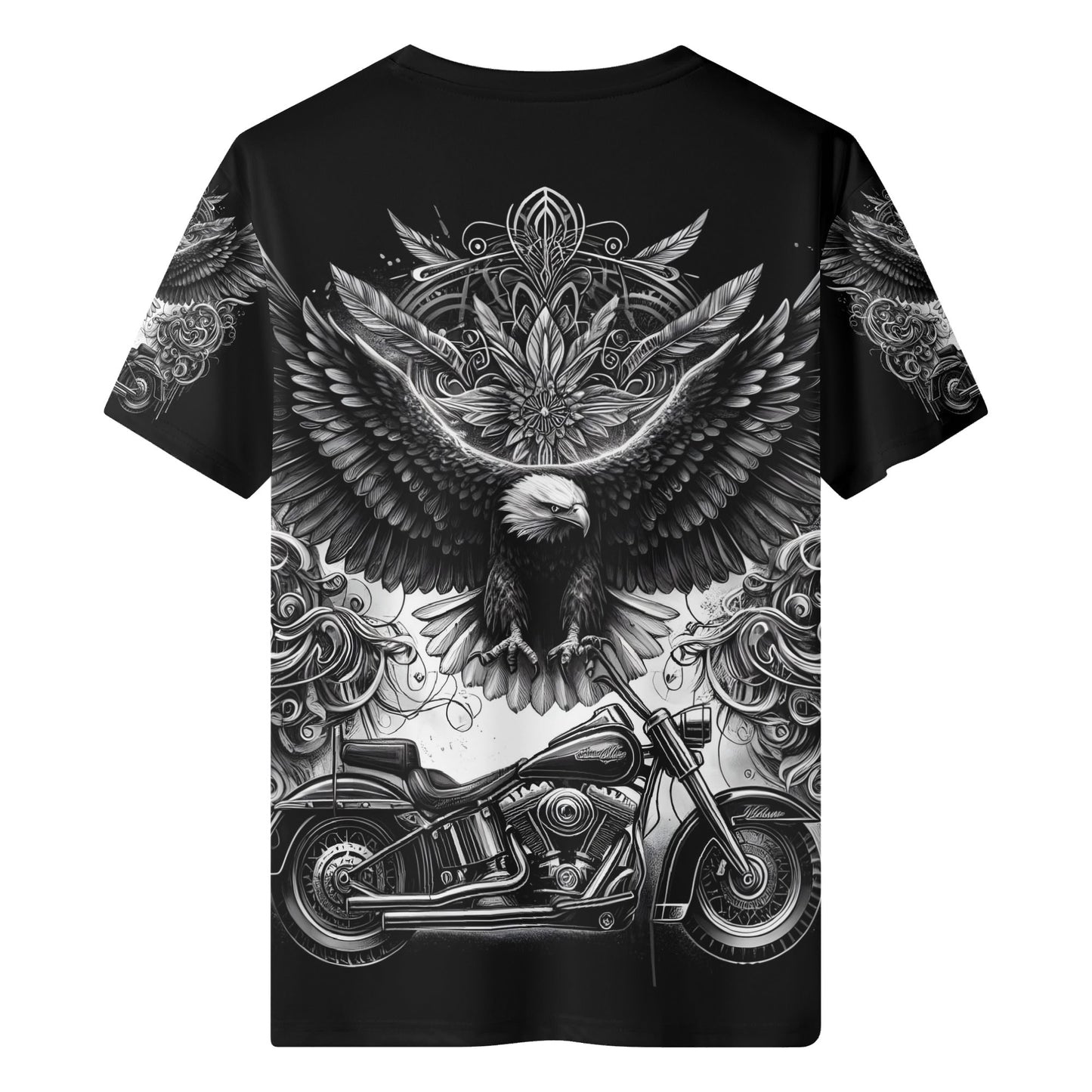 Soaring Eagle 100 Cotton T-Shirt by Loud and Lethal with black motorcycle and eagle graphic design