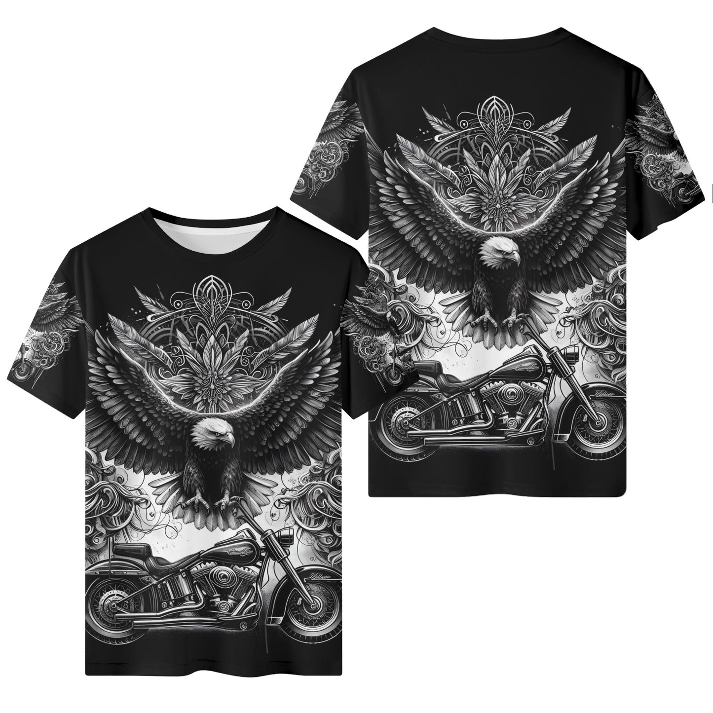 Loud and Lethal Soaring Eagle 100 Cotton T-Shirt with black motorcycle and detailed eagle design