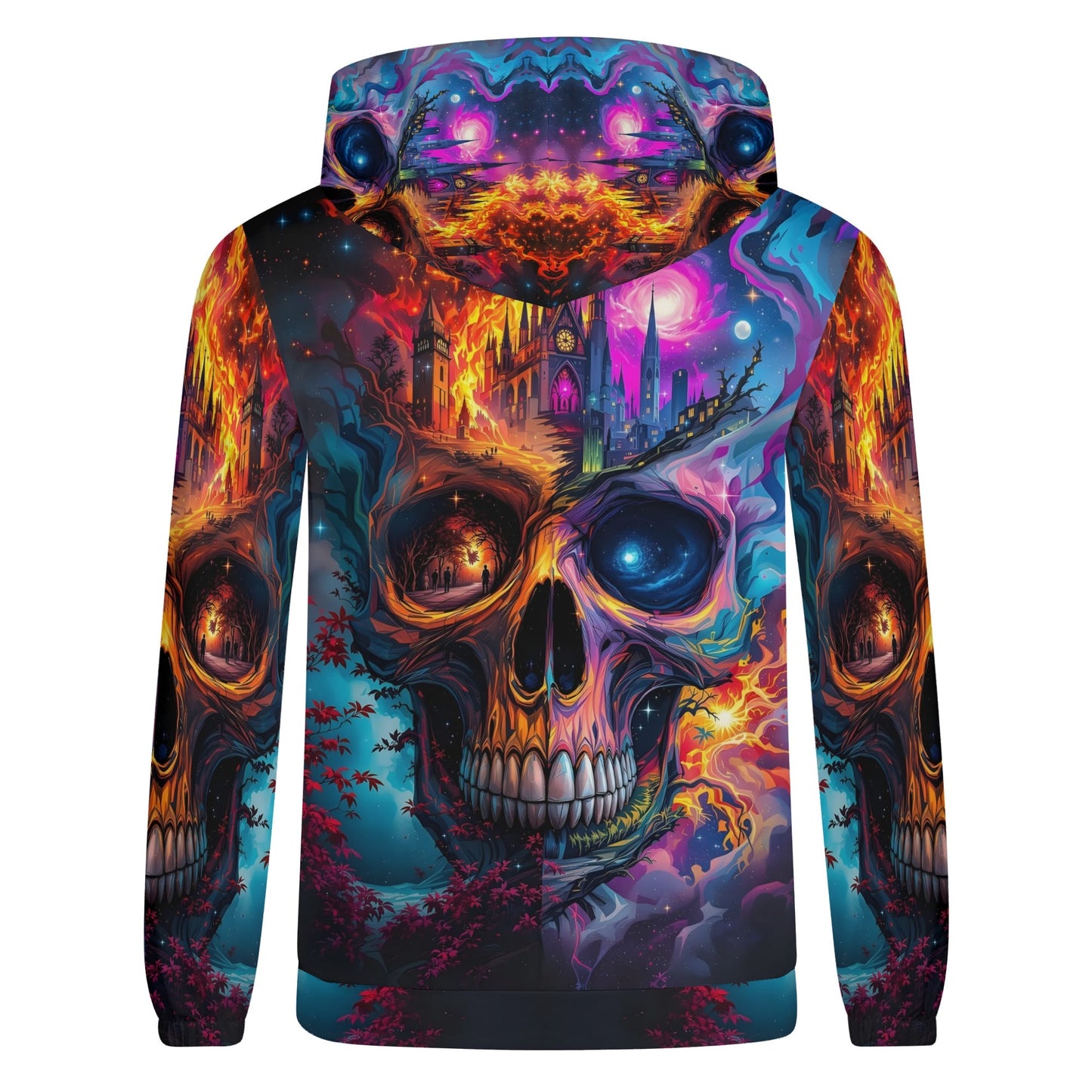 Loud and Lethal Soulfire Awakening Cotton Terry hoodie featuring vibrant skull and fantasy landscape design