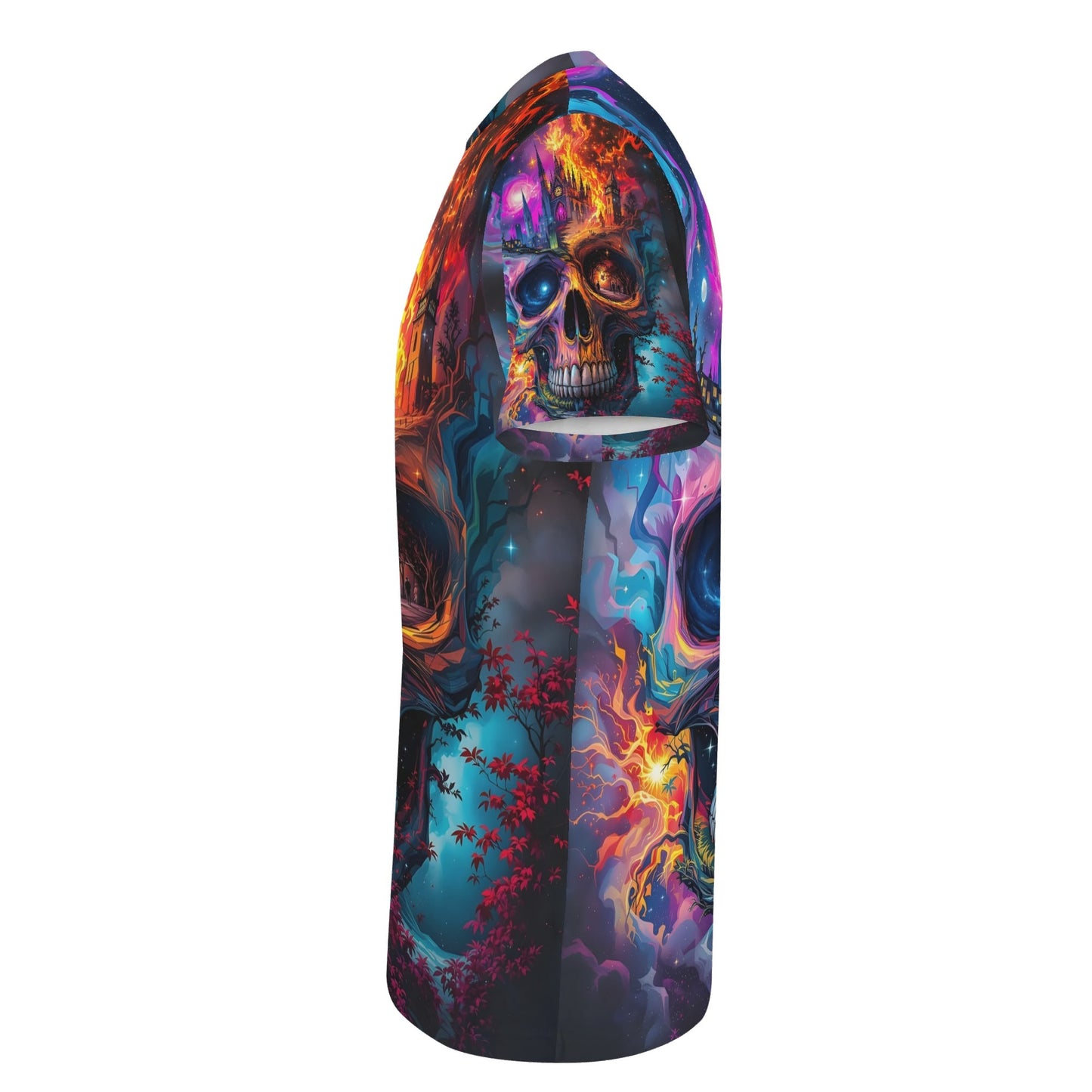 Soulfire Awakening Lycra T-Shirt by Loud and Lethal with vibrant skull and fire artwork on unisex fit