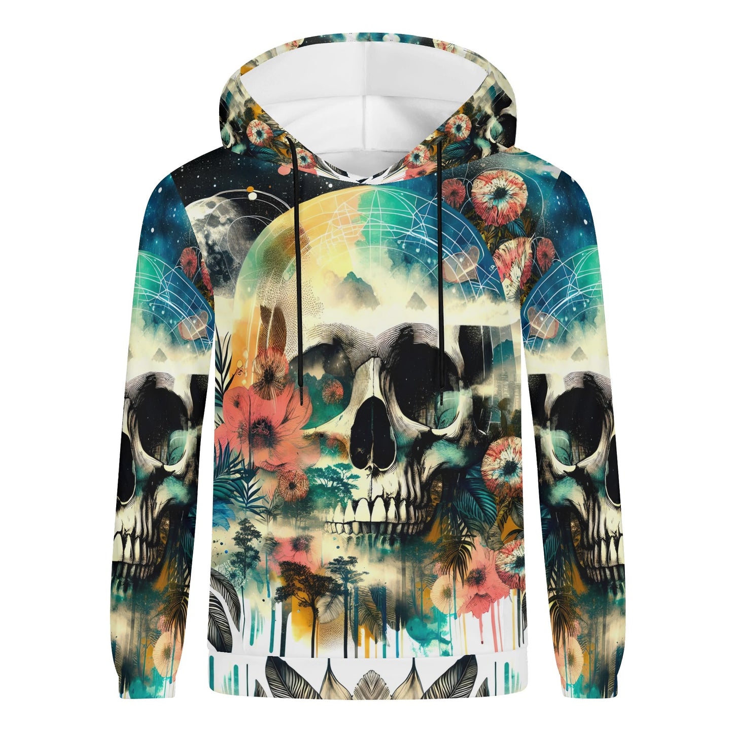Loud and Lethal Spaced Out Skull cotton terry hoodie with colorful skull and floral space design