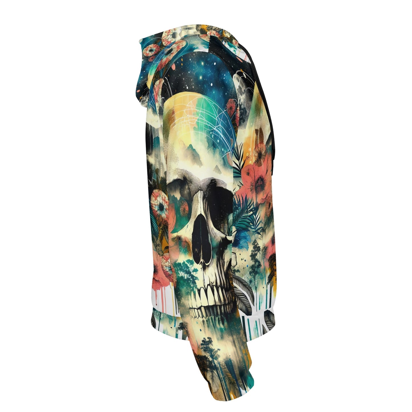 Loud and Lethal Spaced Out Skull cotton terry hoodie with colorful skull and floral design